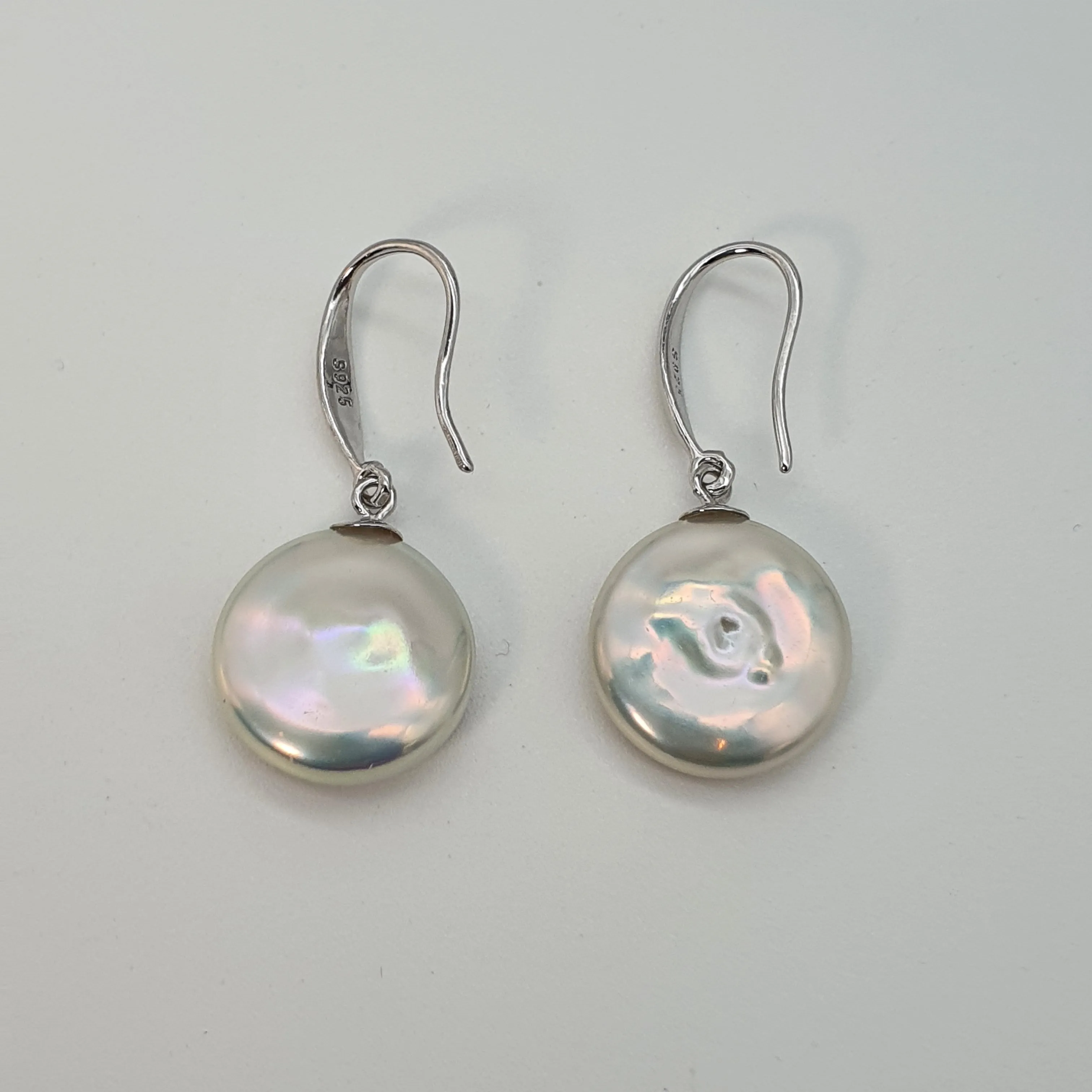 Coin Freshwater Pearl Hook Earrings, Sterling Silver