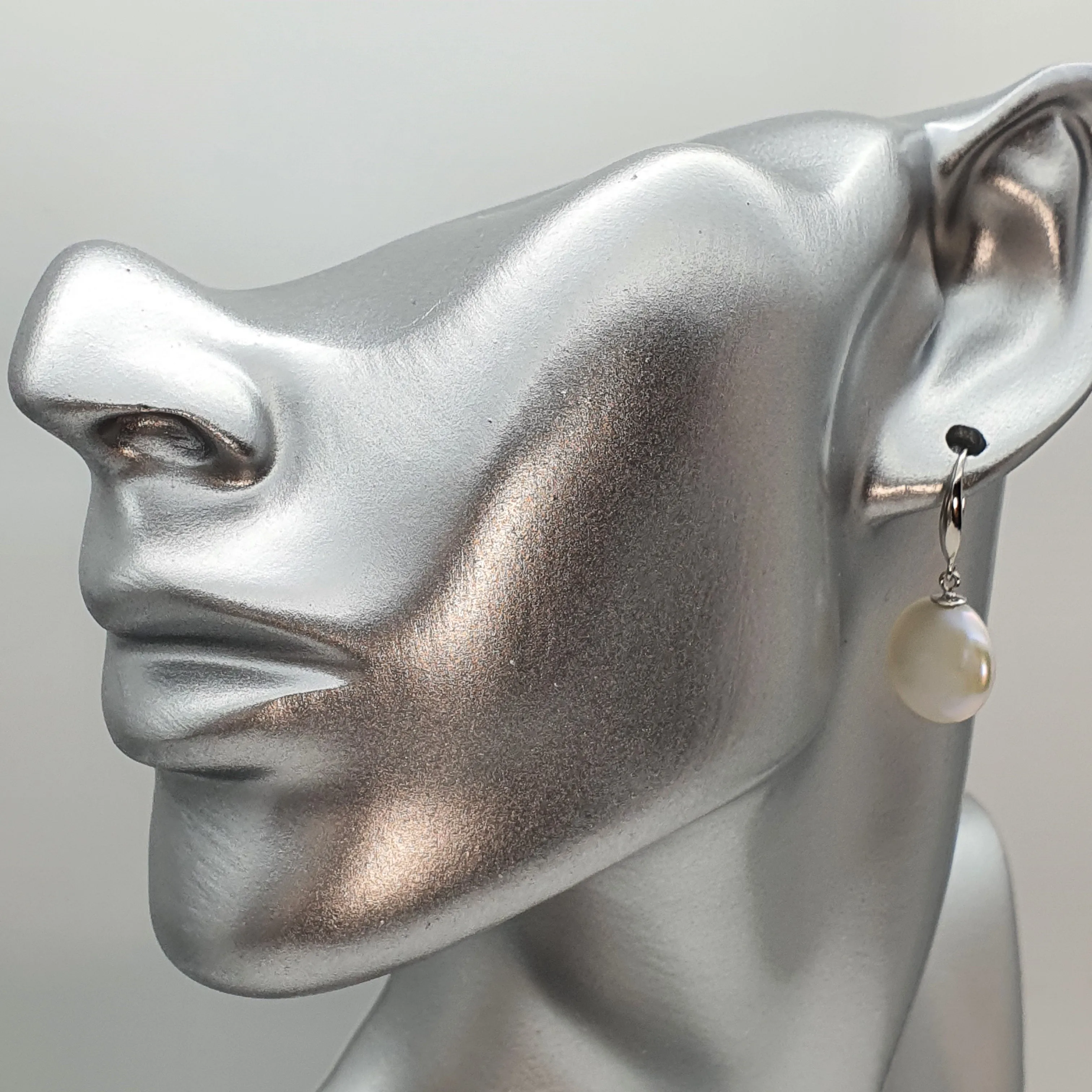 Coin Freshwater Pearl Hook Earrings, Sterling Silver
