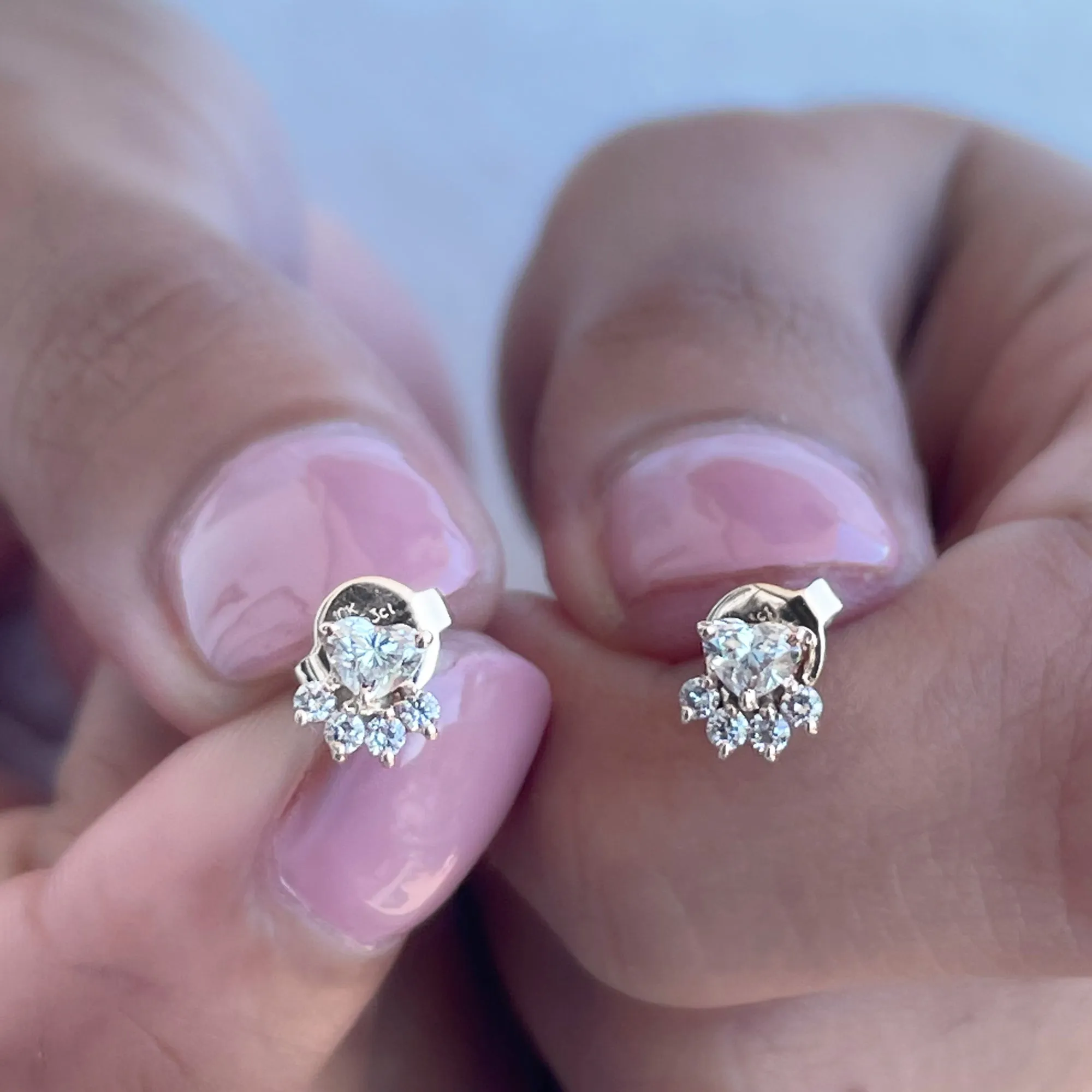 Cute Heart Paw Stud Earrings with Real Diamond