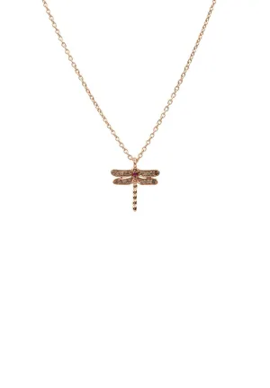 Diamond & Ruby Dragonfly Necklace Rosegold