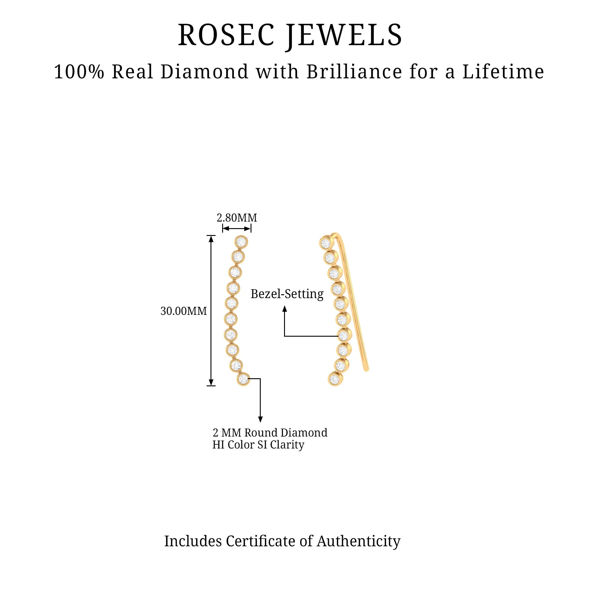 Diamond Ear Climber Earring for Cartilage Piercing