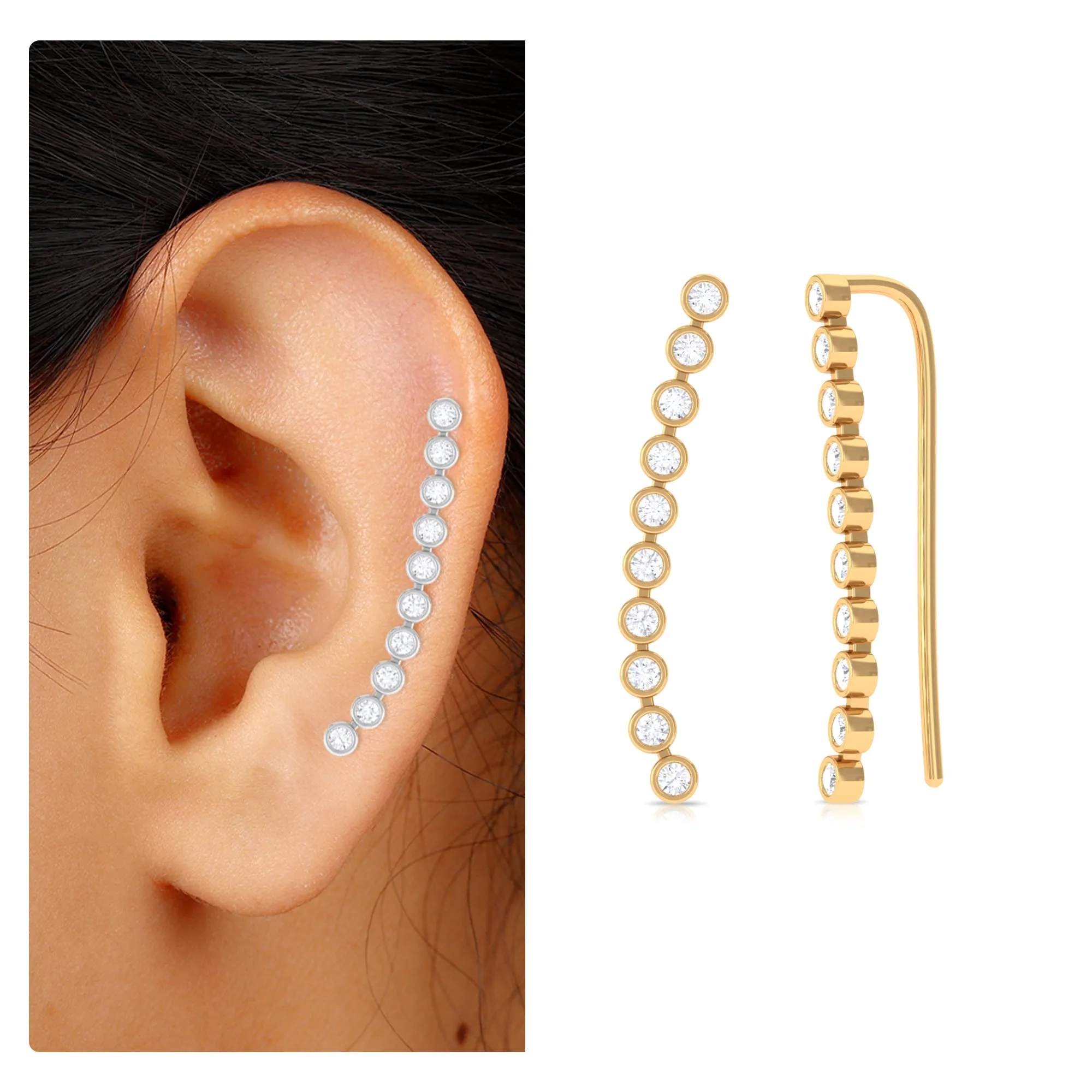 Diamond Ear Climber Earring for Cartilage Piercing