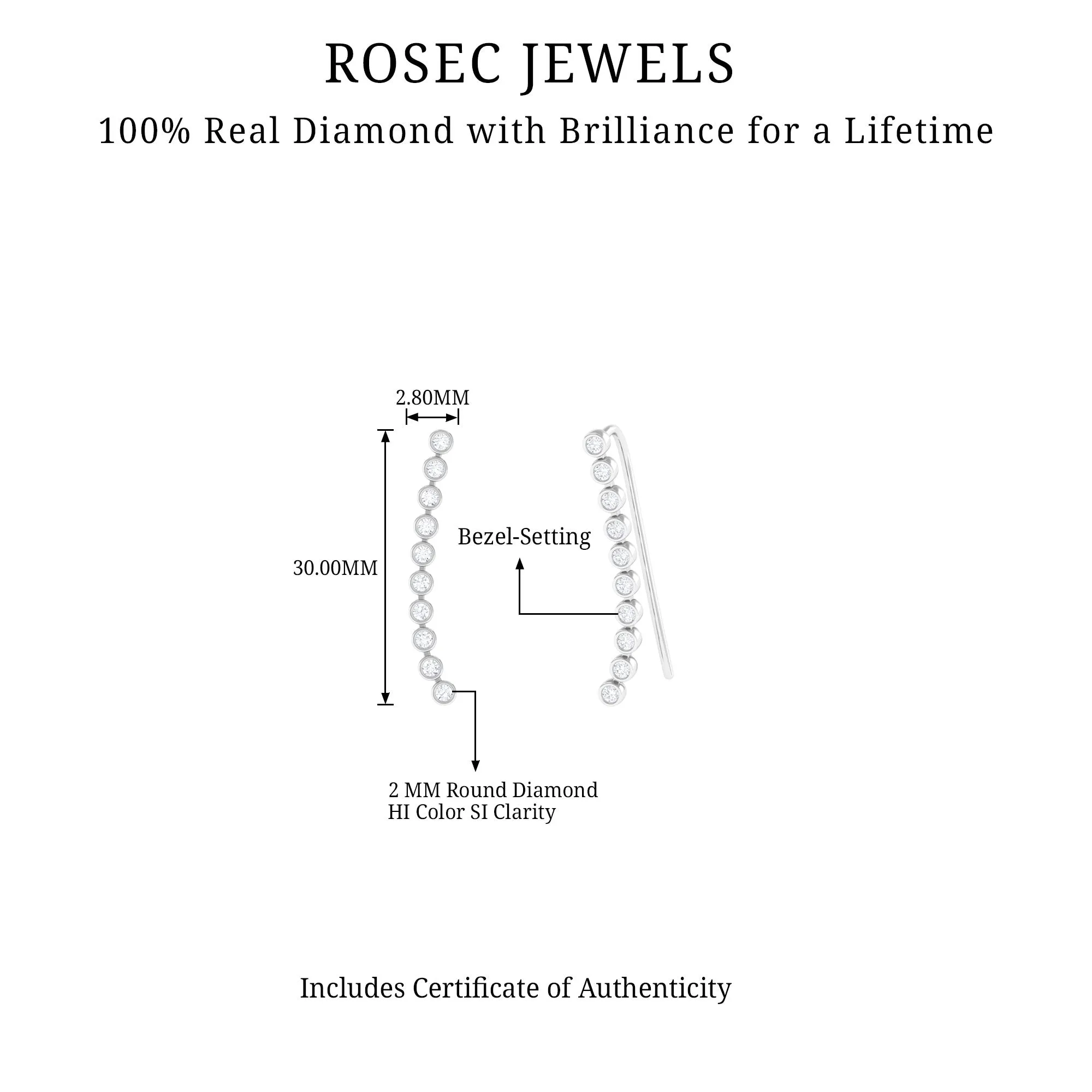 Diamond Ear Climber Earring for Cartilage Piercing