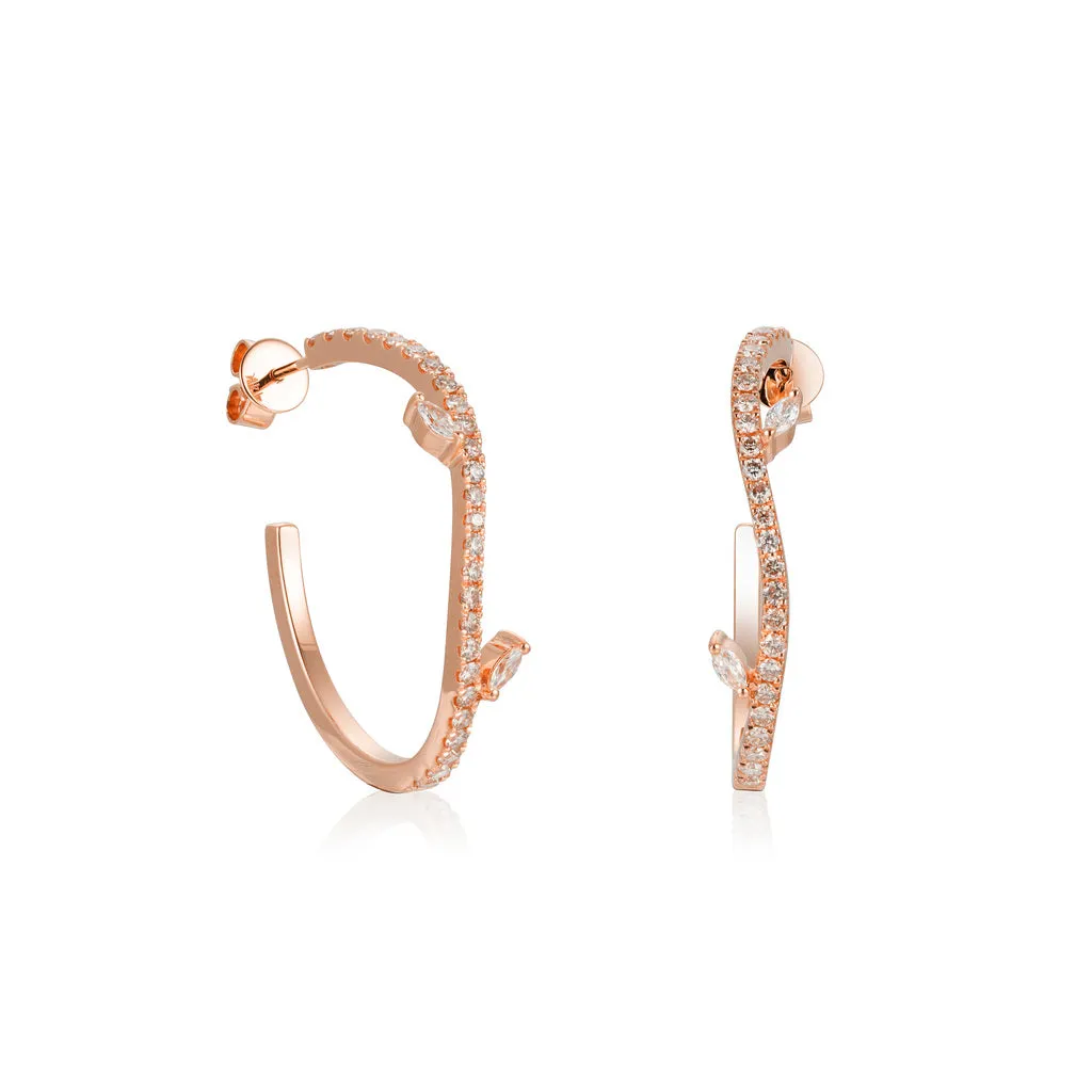 Diamond Leaf Hoop Earrings
