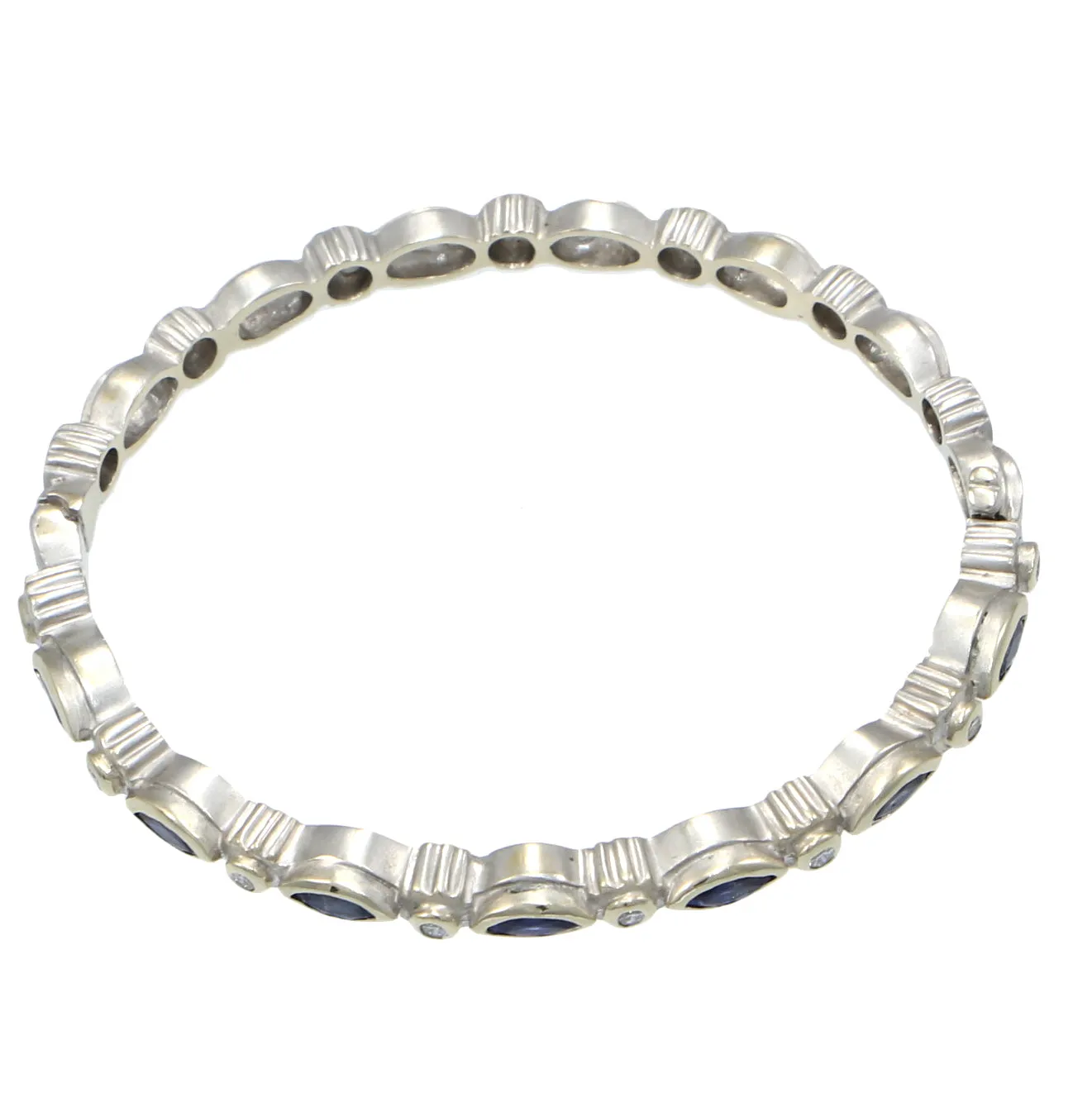 Doris Panos Diamond Marquise Blue Sapphire 18k White Gold Bangle Bracelet