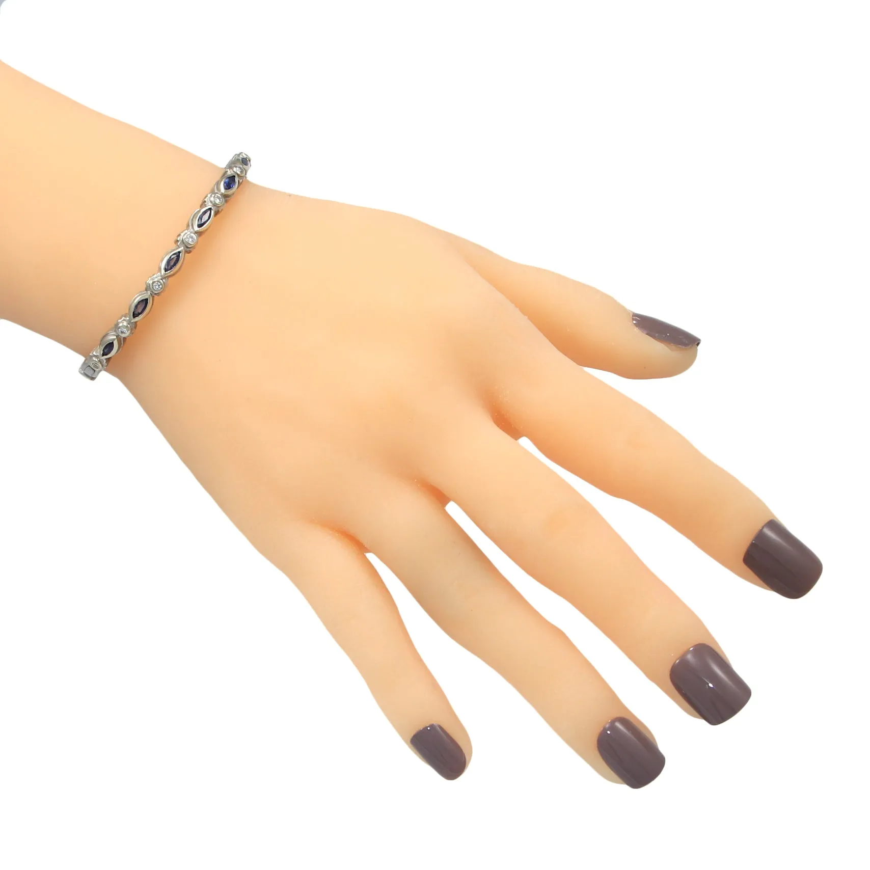 Doris Panos Diamond Marquise Blue Sapphire 18k White Gold Bangle Bracelet