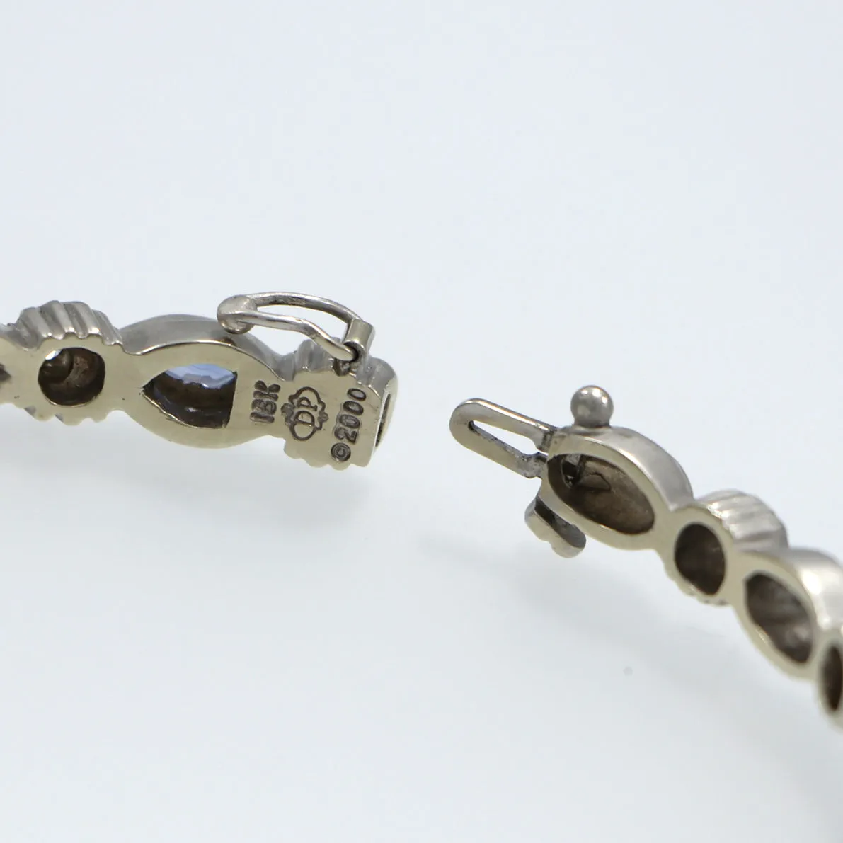 Doris Panos Diamond Marquise Blue Sapphire 18k White Gold Bangle Bracelet