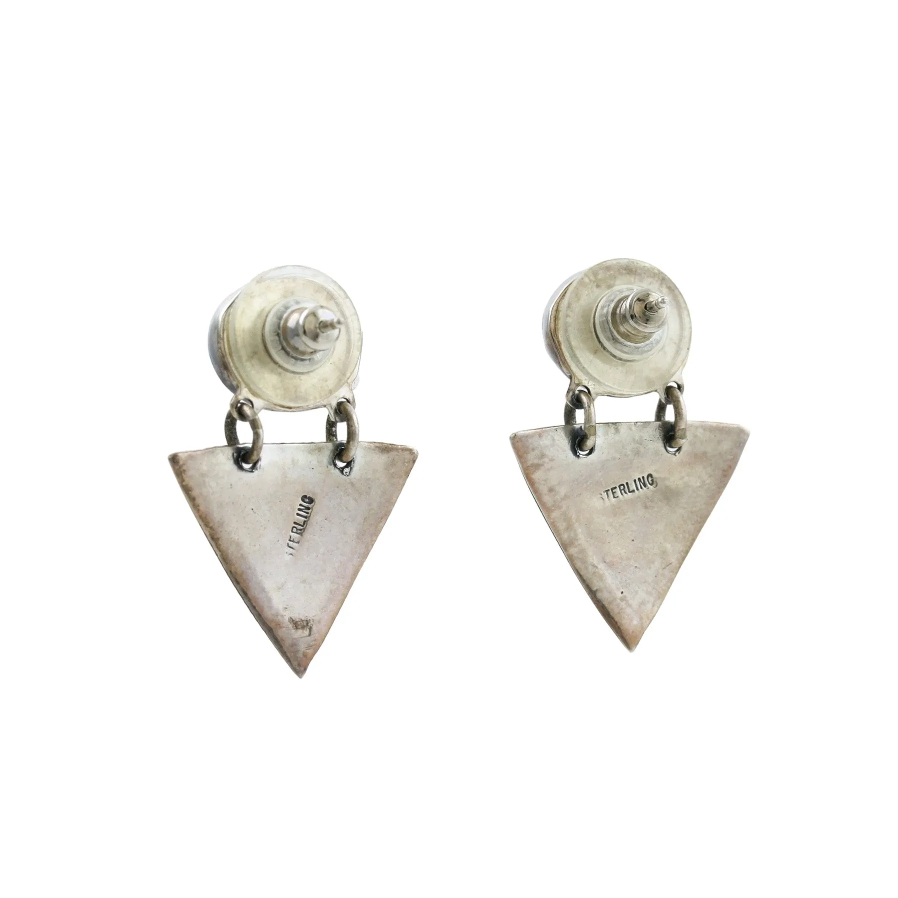 Dual Tone Triangular Brass x Silver Pearl Earrings