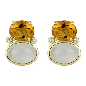 Earrings - Citrine, Moonstone And Diamond