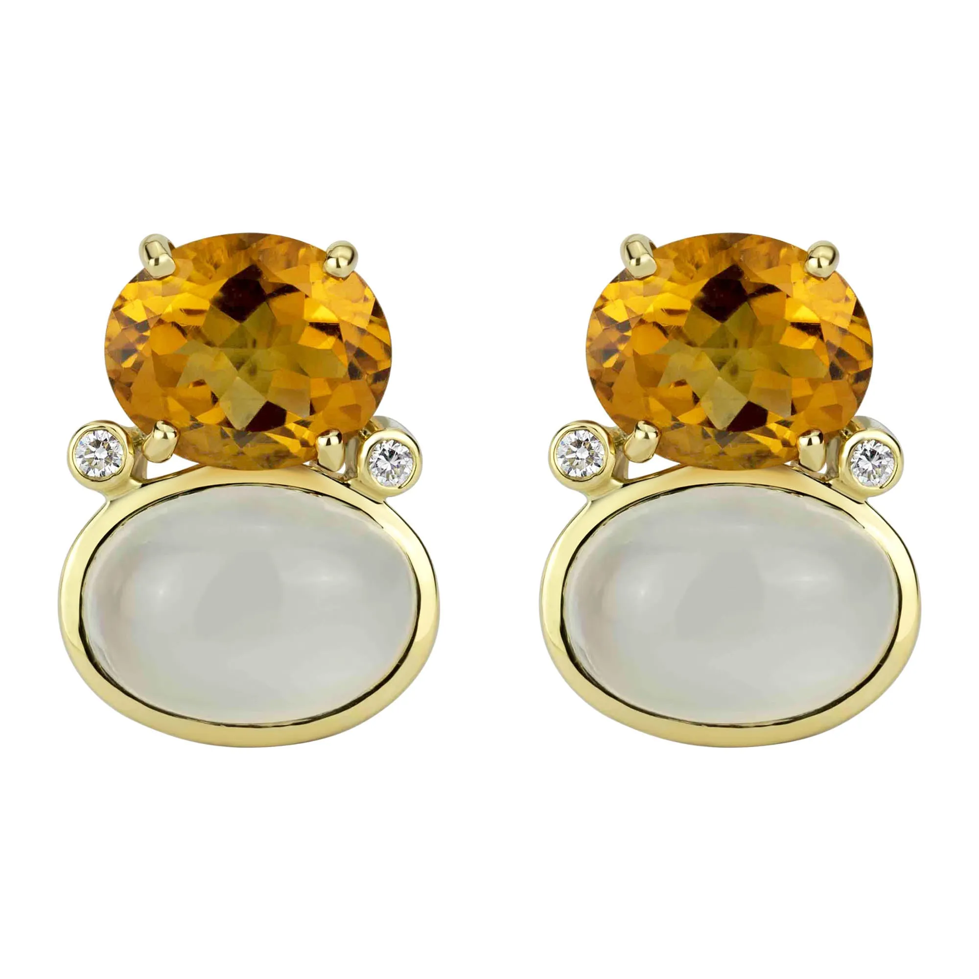 Earrings - Citrine, Moonstone And Diamond