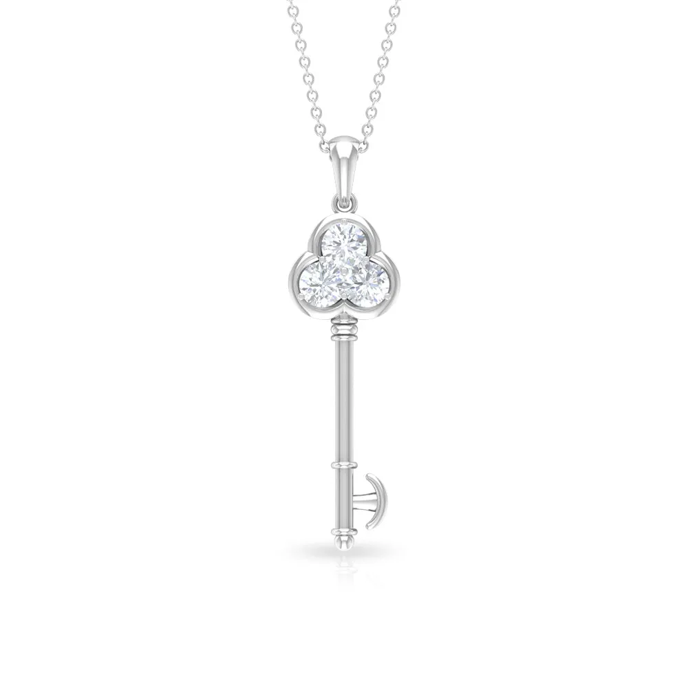 Elegant Cubic Zirconia Key Pendant Necklace