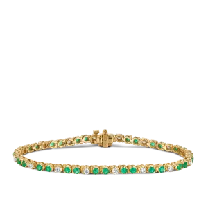 Emerald & Diamond Tennis Bracelet in 9ct Yellow Gold