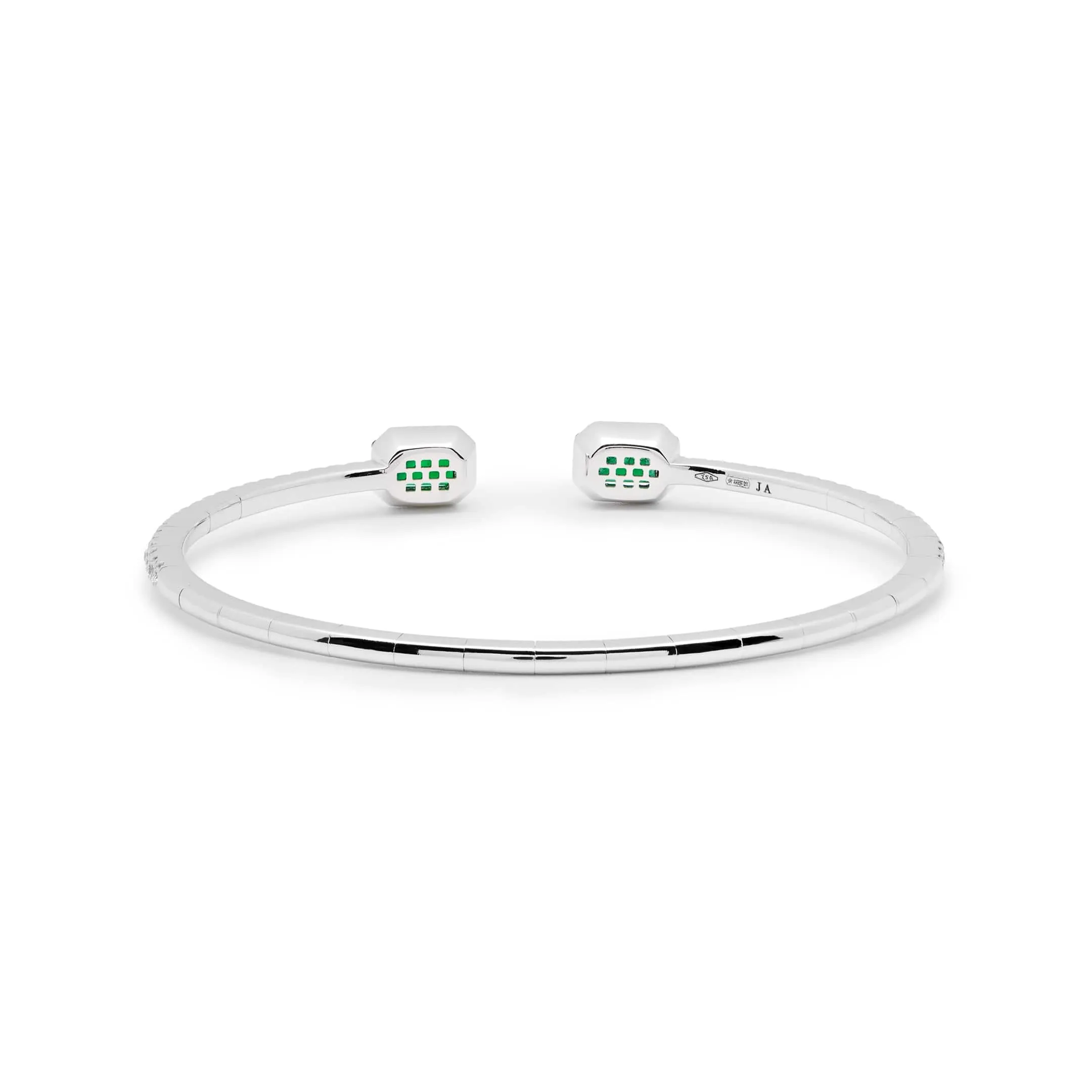 Emerald and Diamond Flexible Open Bangle