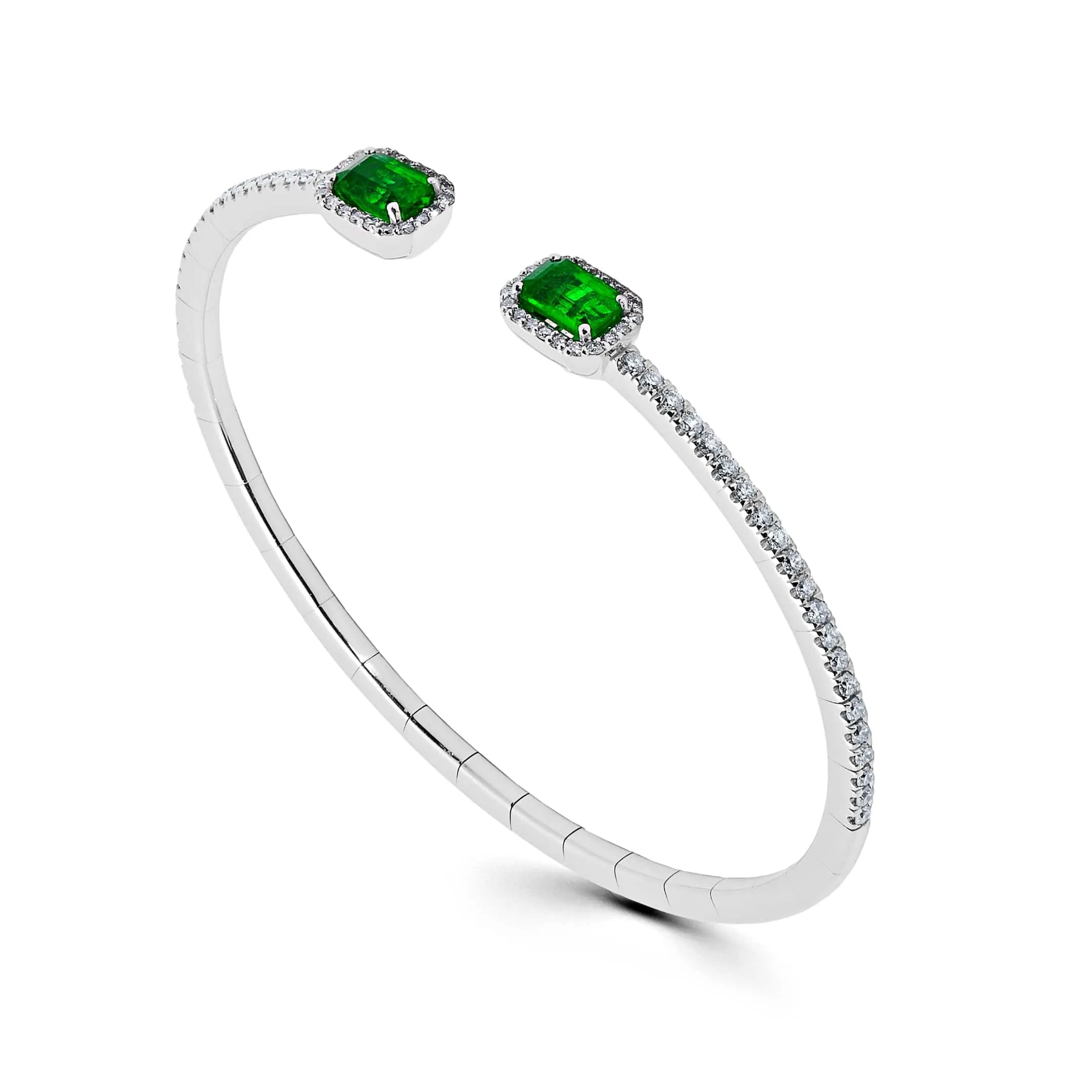 Emerald and Diamond Flexible Open Bangle