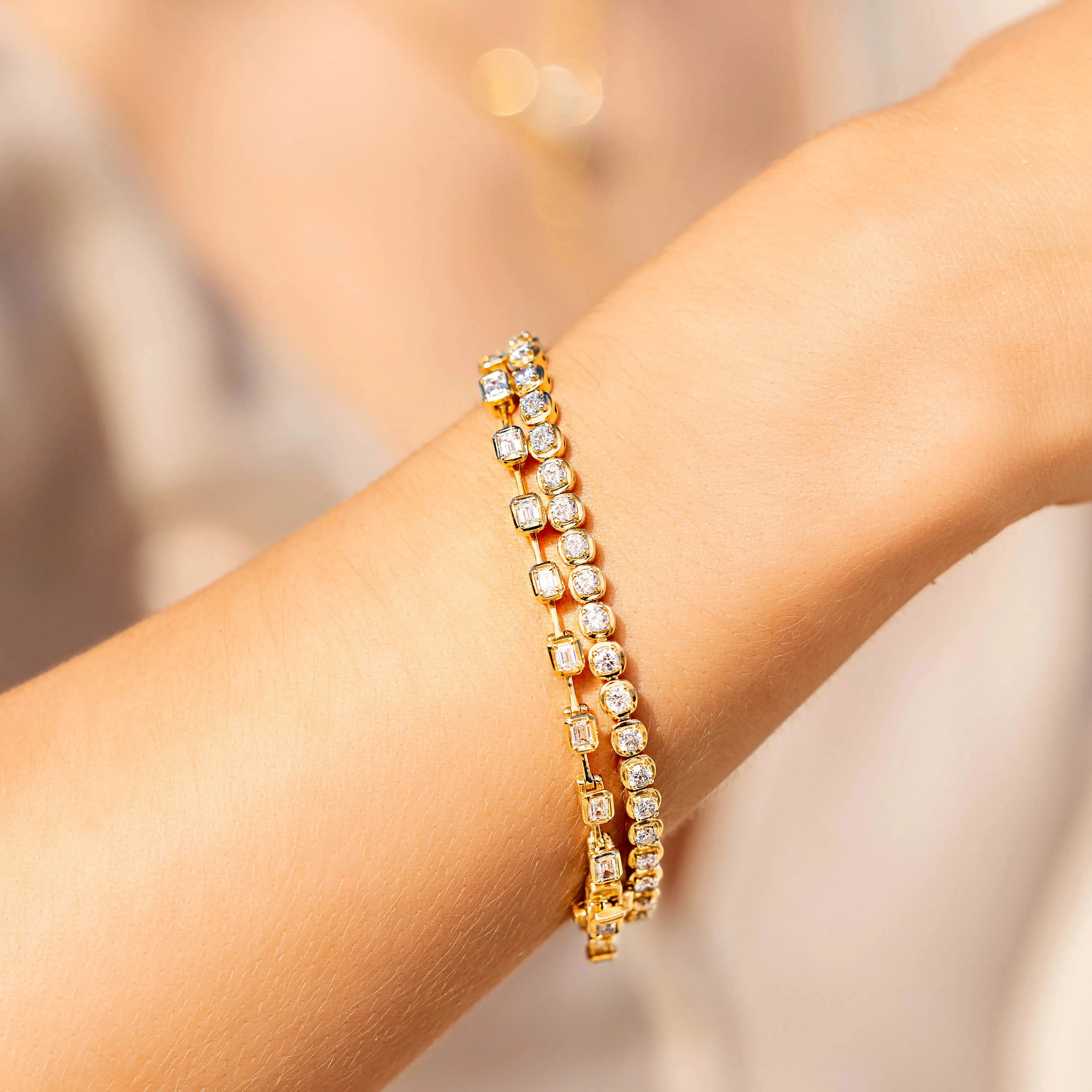 Emerald Cut Spaced Diamond Bracelet
