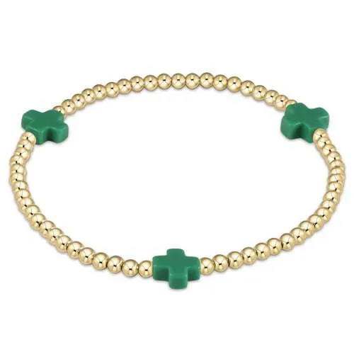 Enewton - egirl Signature Cross Gold Pattern 3mm Bead Bracelet - Emerald