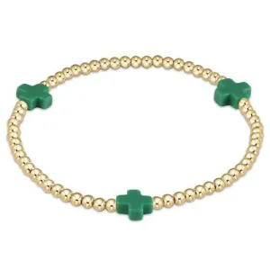 Enewton - egirl Signature Cross Gold Pattern 3mm Bead Bracelet - Emerald