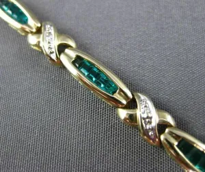 ESTATE DIAMOND & SYNTHETIC EMERALD 14KT WHITE & YELLOW GOLD LOVE BRACELET #22701