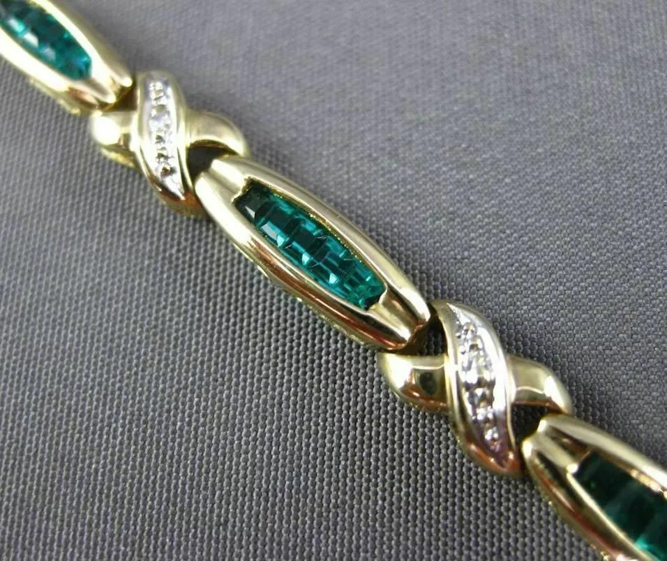 ESTATE DIAMOND & SYNTHETIC EMERALD 14KT WHITE & YELLOW GOLD LOVE BRACELET #22701