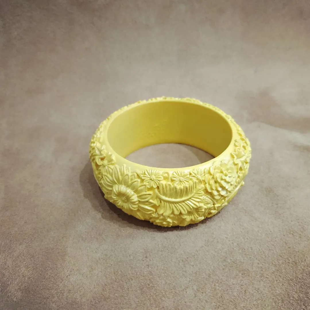 Floral Yellow Wide Bangle