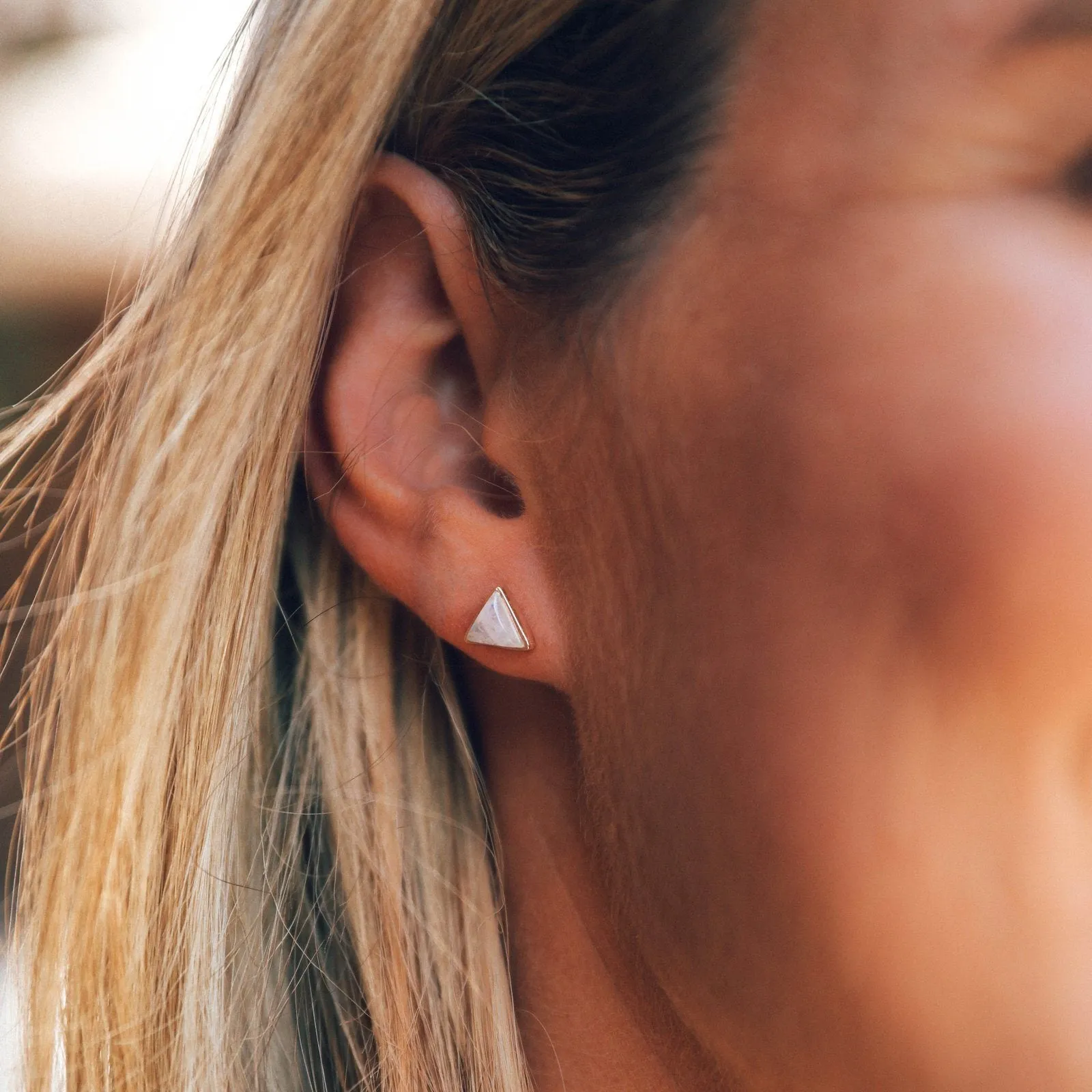 Gemstone Triangle Stud Earrings