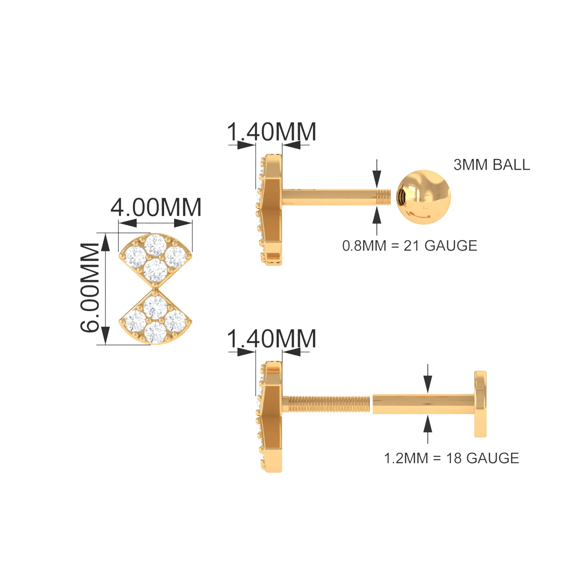 Genuine Diamond Bow Earring for Tragus Piercing