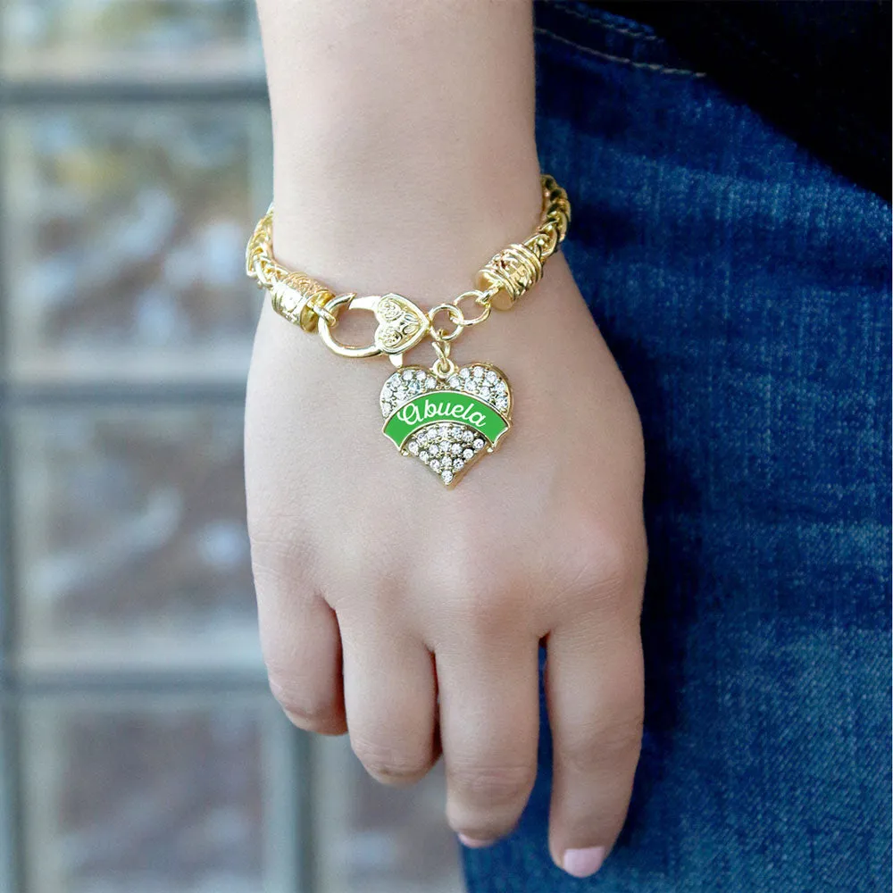 Gold Emerald Green Abuela Pave Heart Charm Braided Bracelet