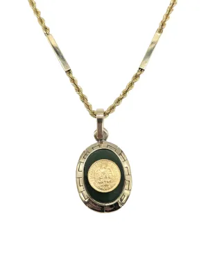 Gold Peso Coin Inlaid on Green Stone Pendant