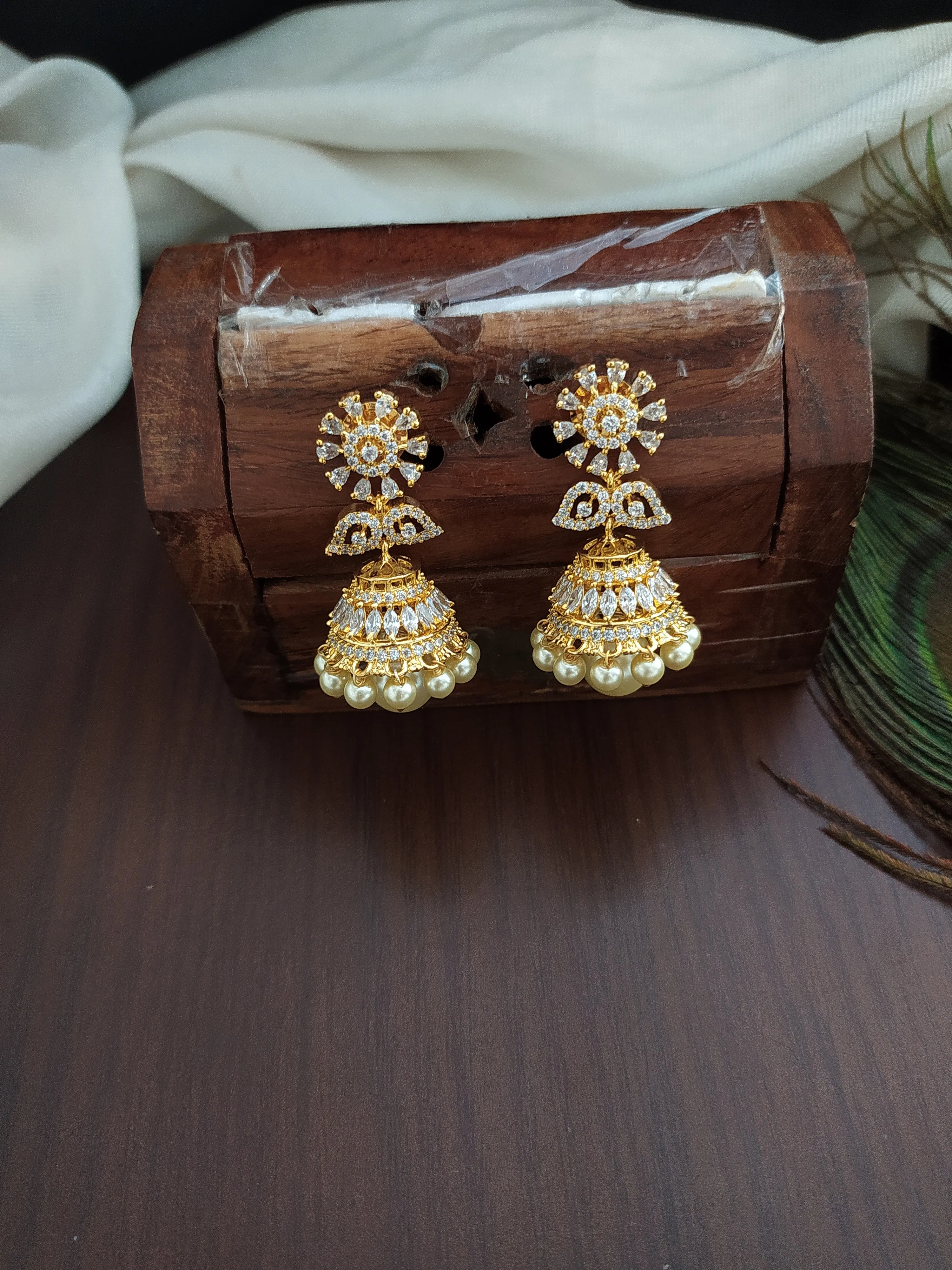Gold-plated Ad & Zircon Necklace Set With Pearl Drops