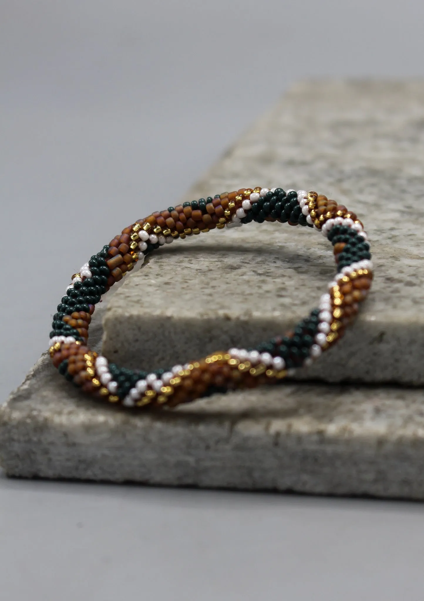 Green & Brown Diamond Pattern Nepalese Roll On Bracelet