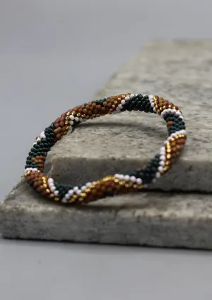 Green & Brown Diamond Pattern Nepalese Roll On Bracelet