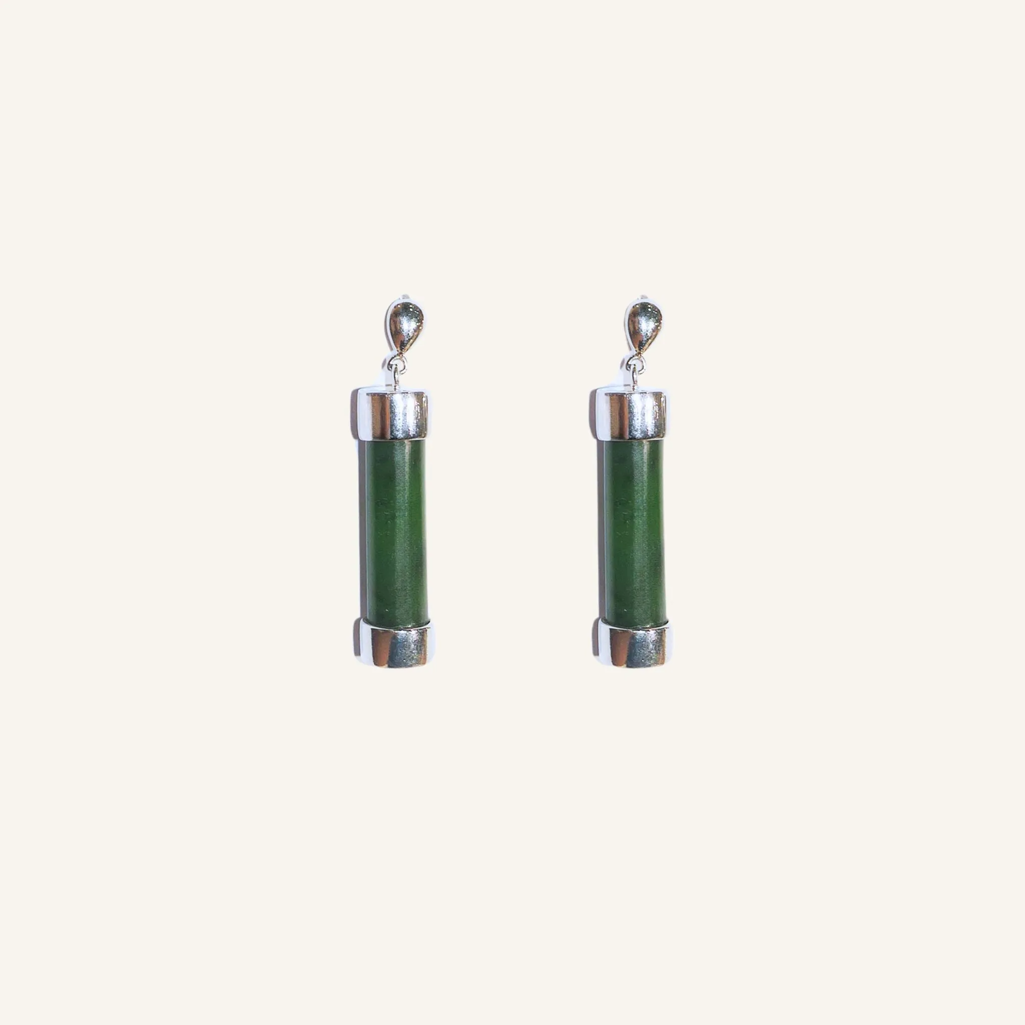 Greenstone & Silver - Double Capped Earrings