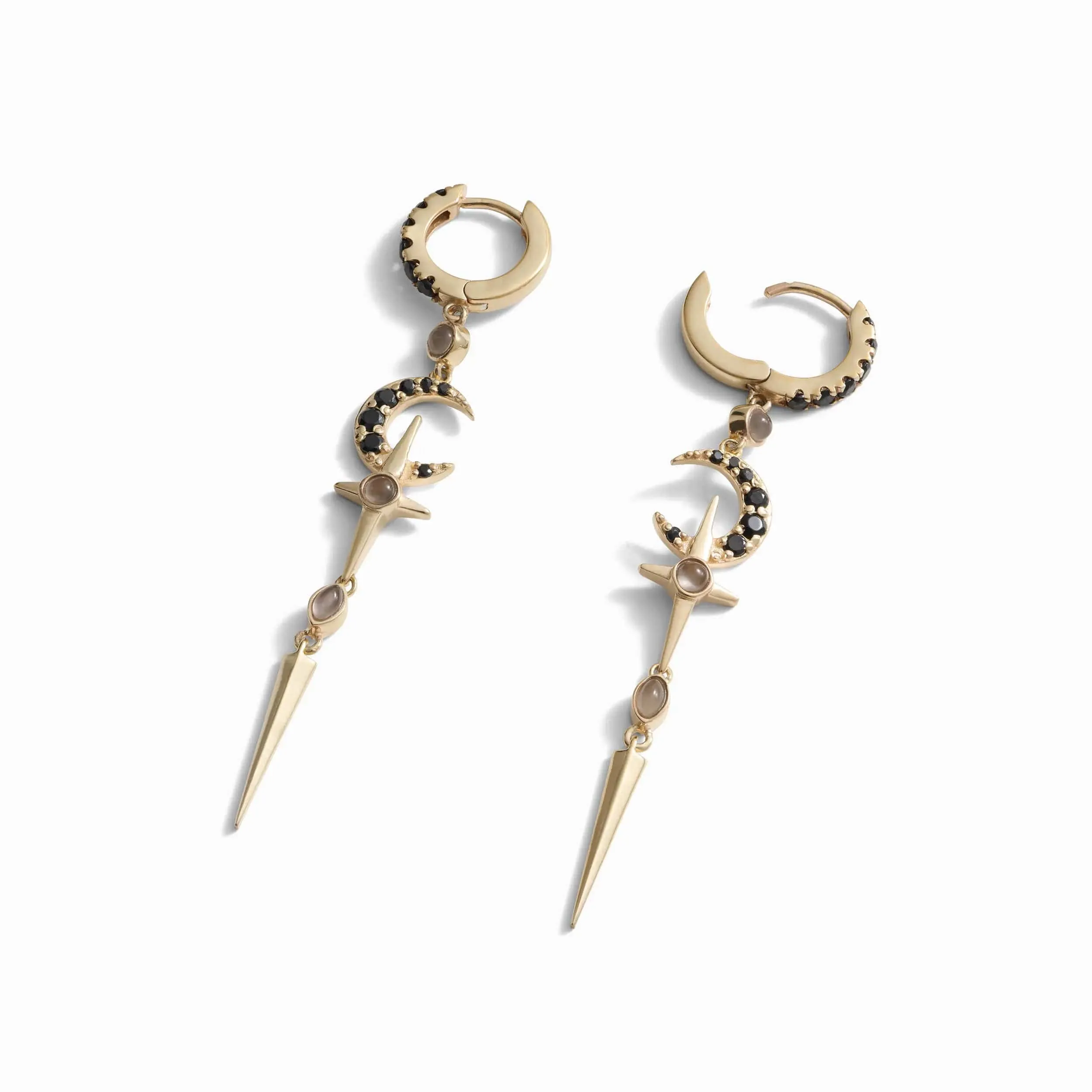 Grey Moonstone Crescent Cross Drop Earring