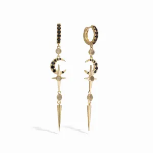Grey Moonstone Crescent Cross Drop Earring