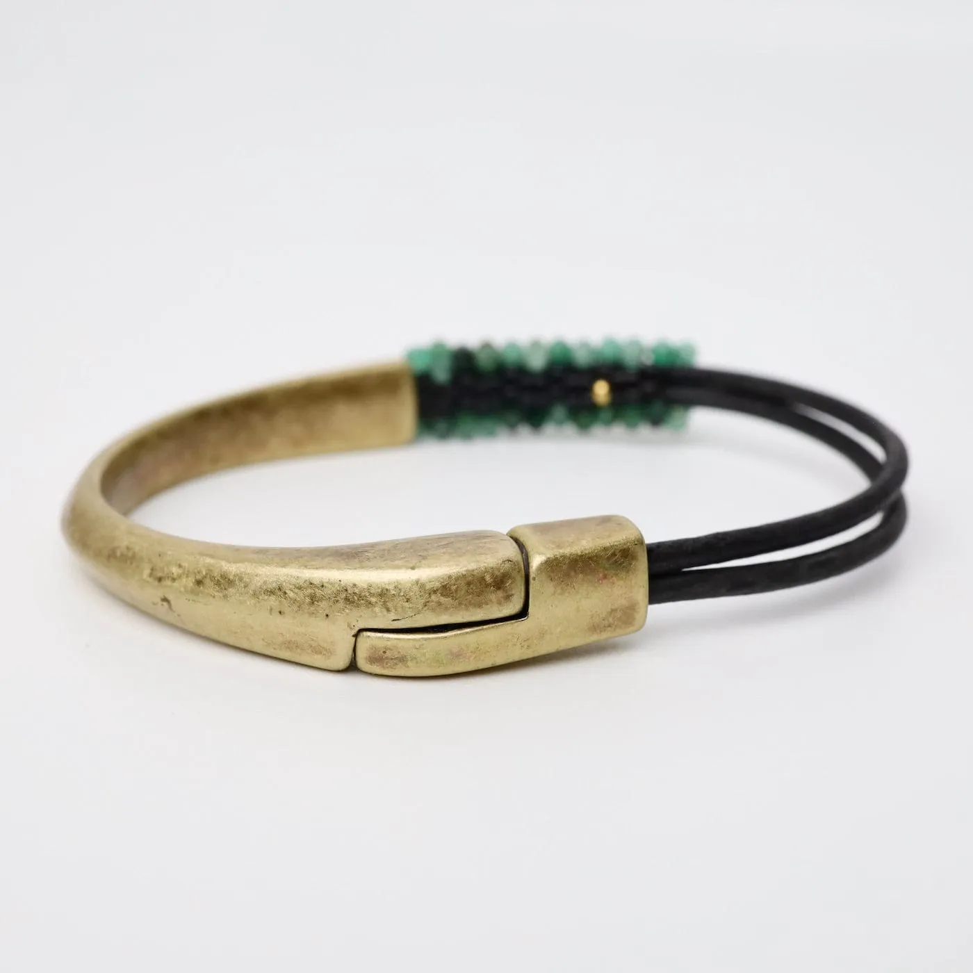 Hand Stitched Shaded Emerald Half Cuff Bracelet