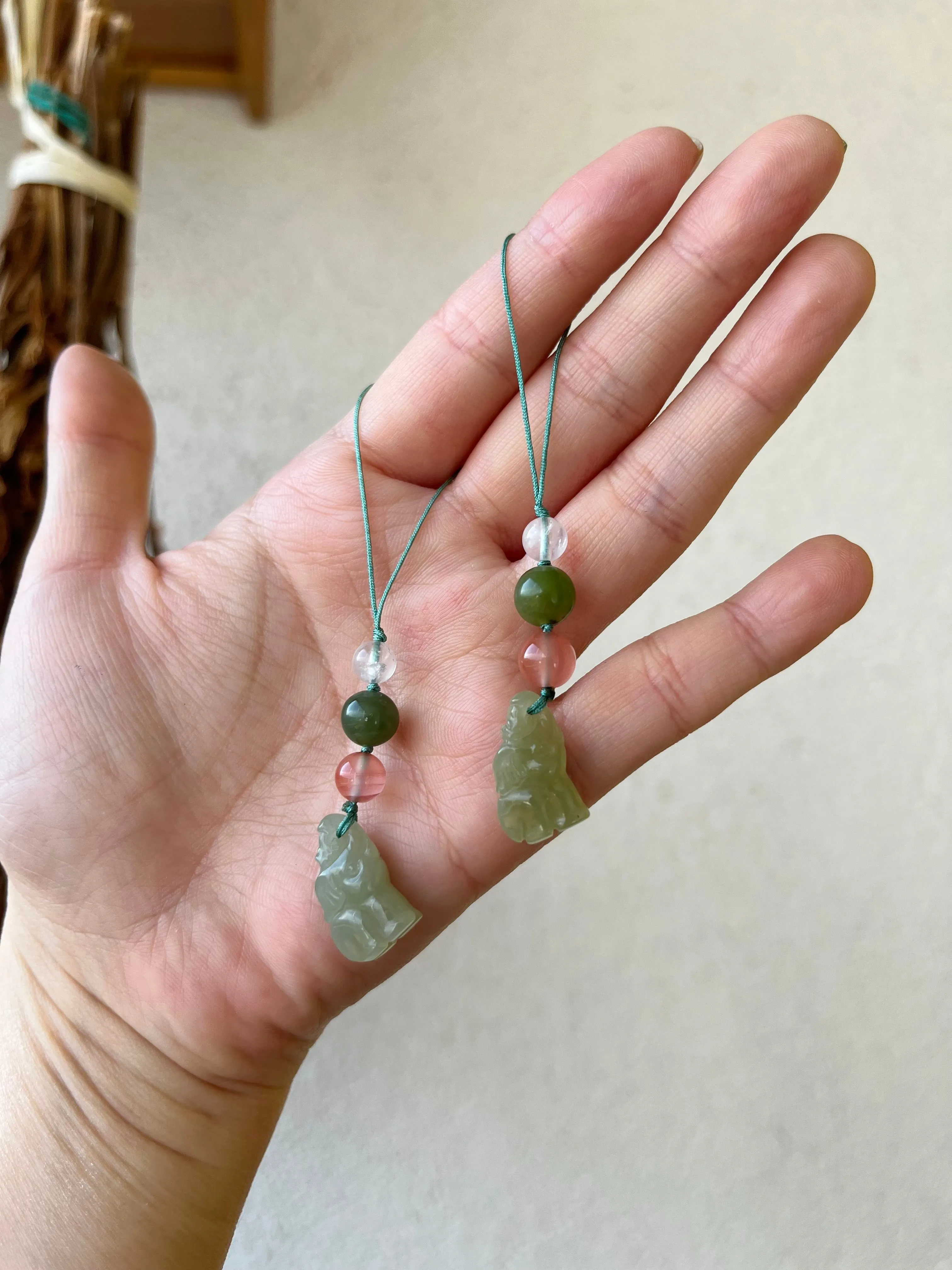 Handmade Phone Charm with a Hetian Jade Elephant