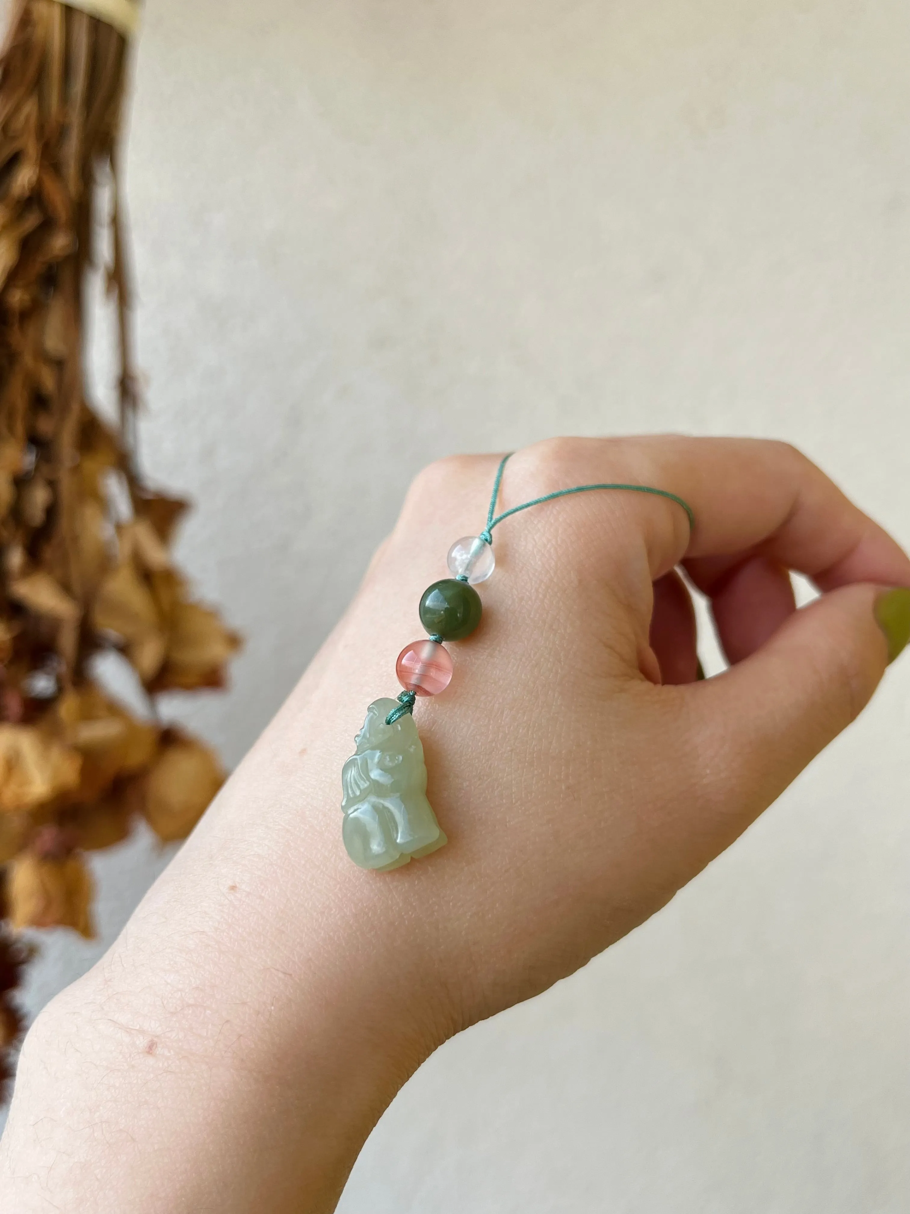 Handmade Phone Charm with a Hetian Jade Elephant