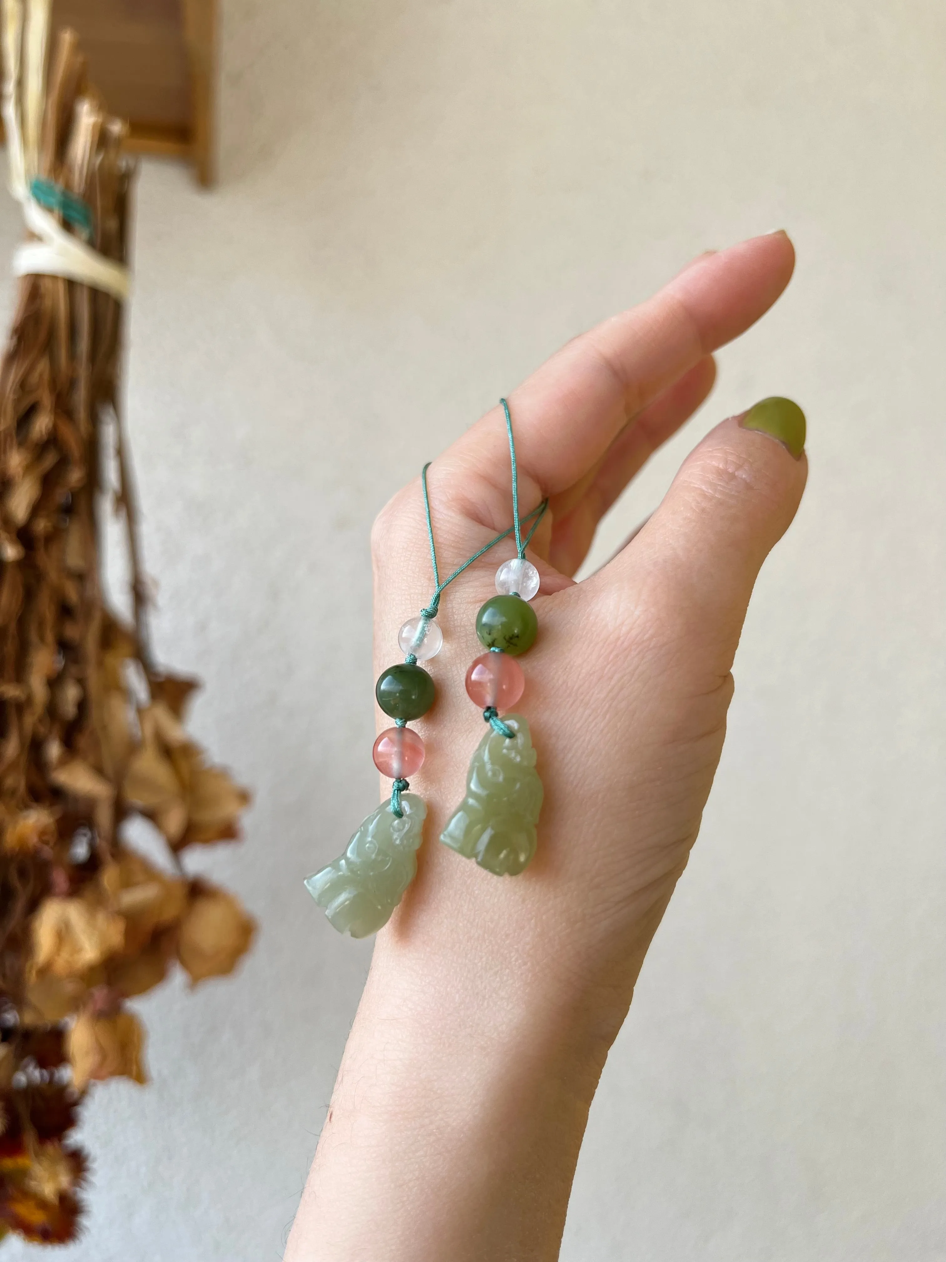 Handmade Phone Charm with a Hetian Jade Elephant
