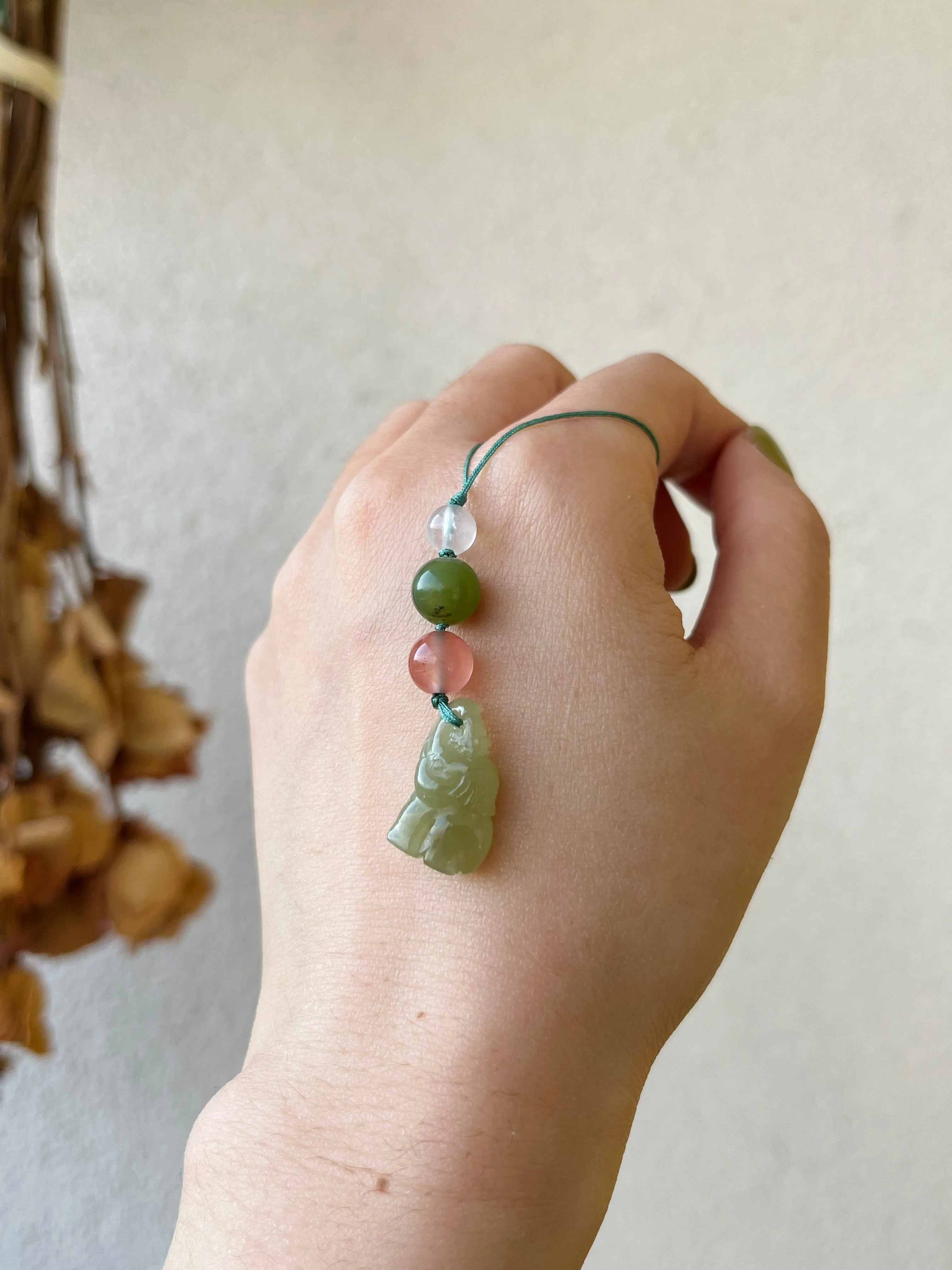 Handmade Phone Charm with a Hetian Jade Elephant