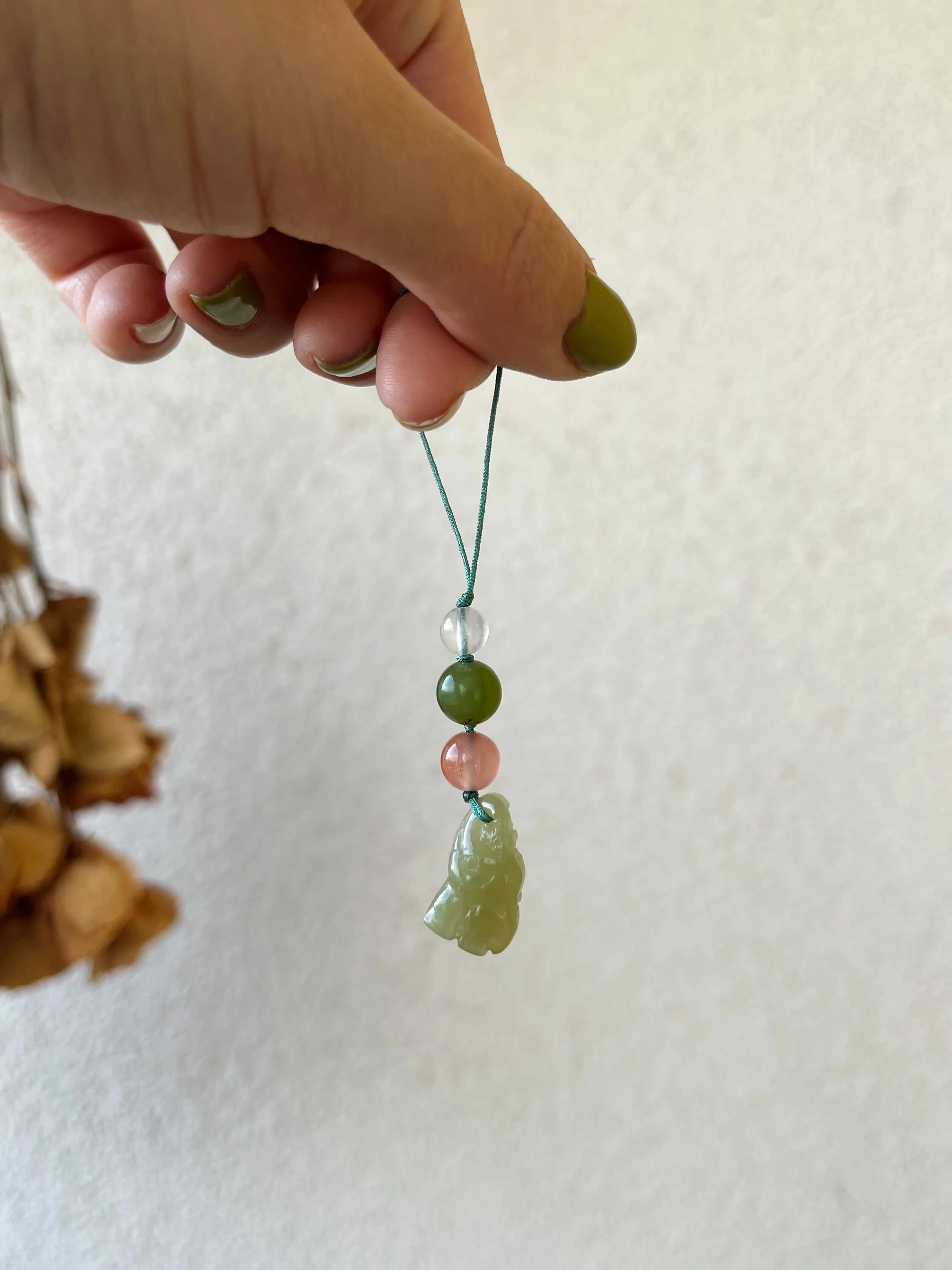 Handmade Phone Charm with a Hetian Jade Elephant