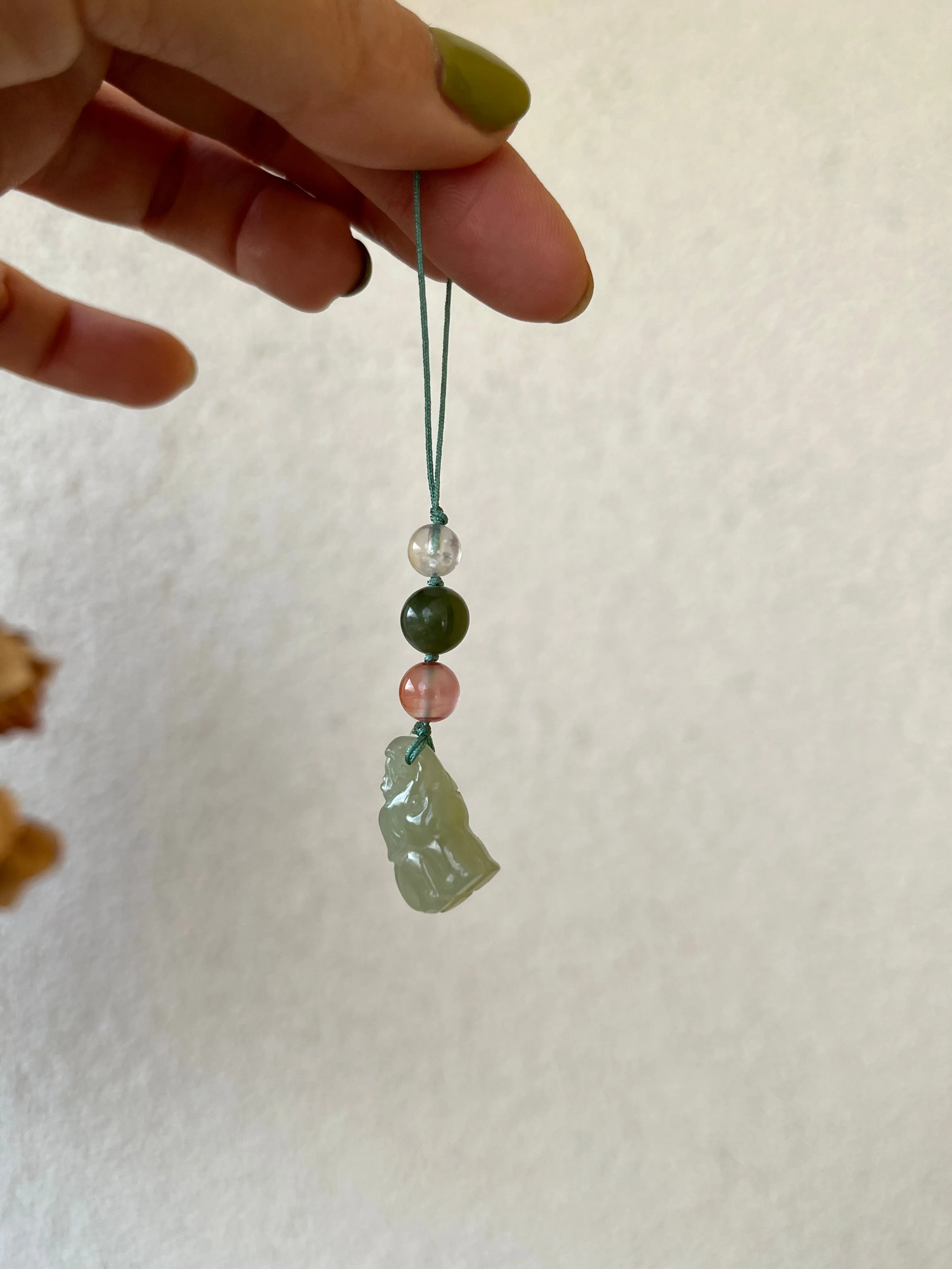 Handmade Phone Charm with a Hetian Jade Elephant