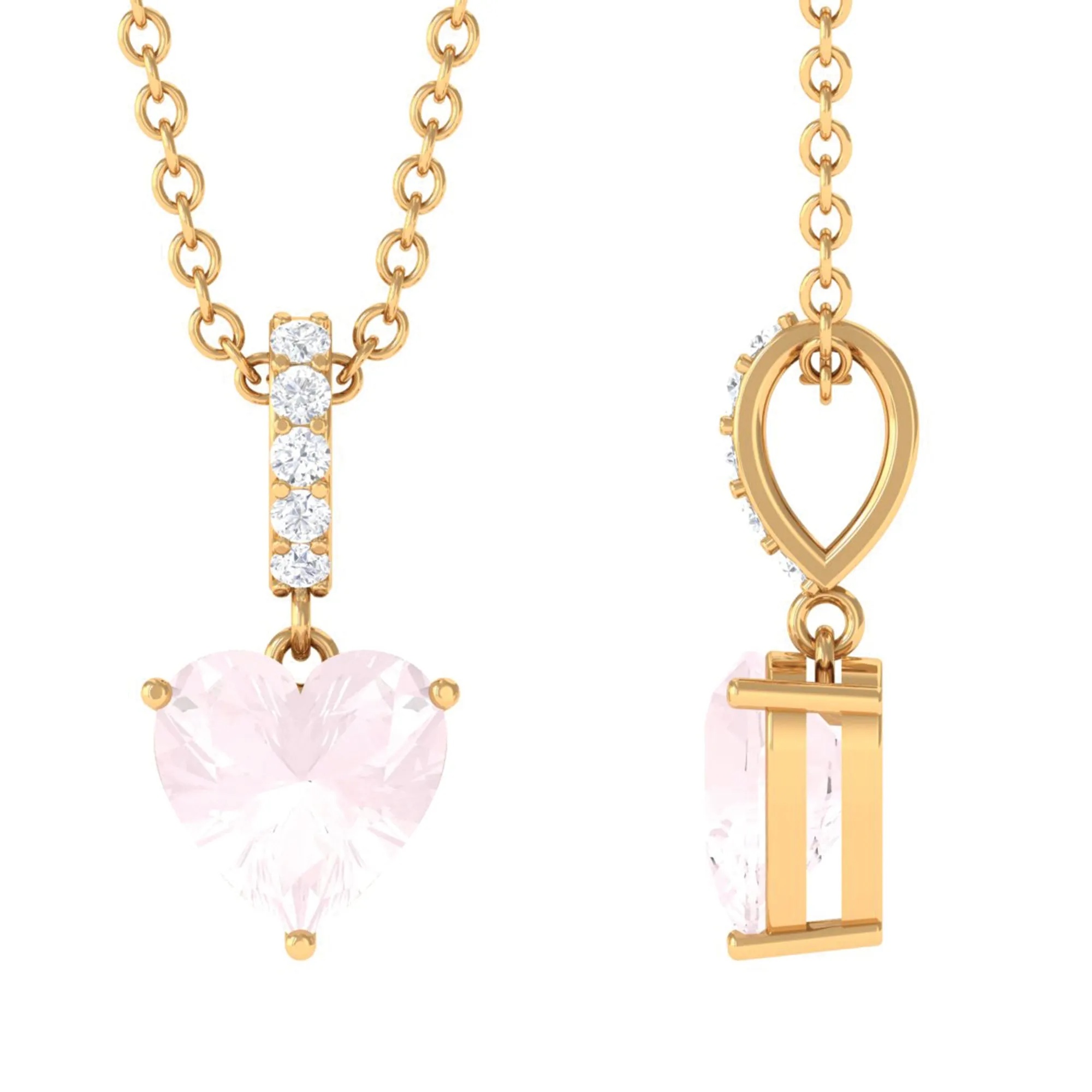 Heart Shape Rose Quartz and Diamond Solitaire Pendant