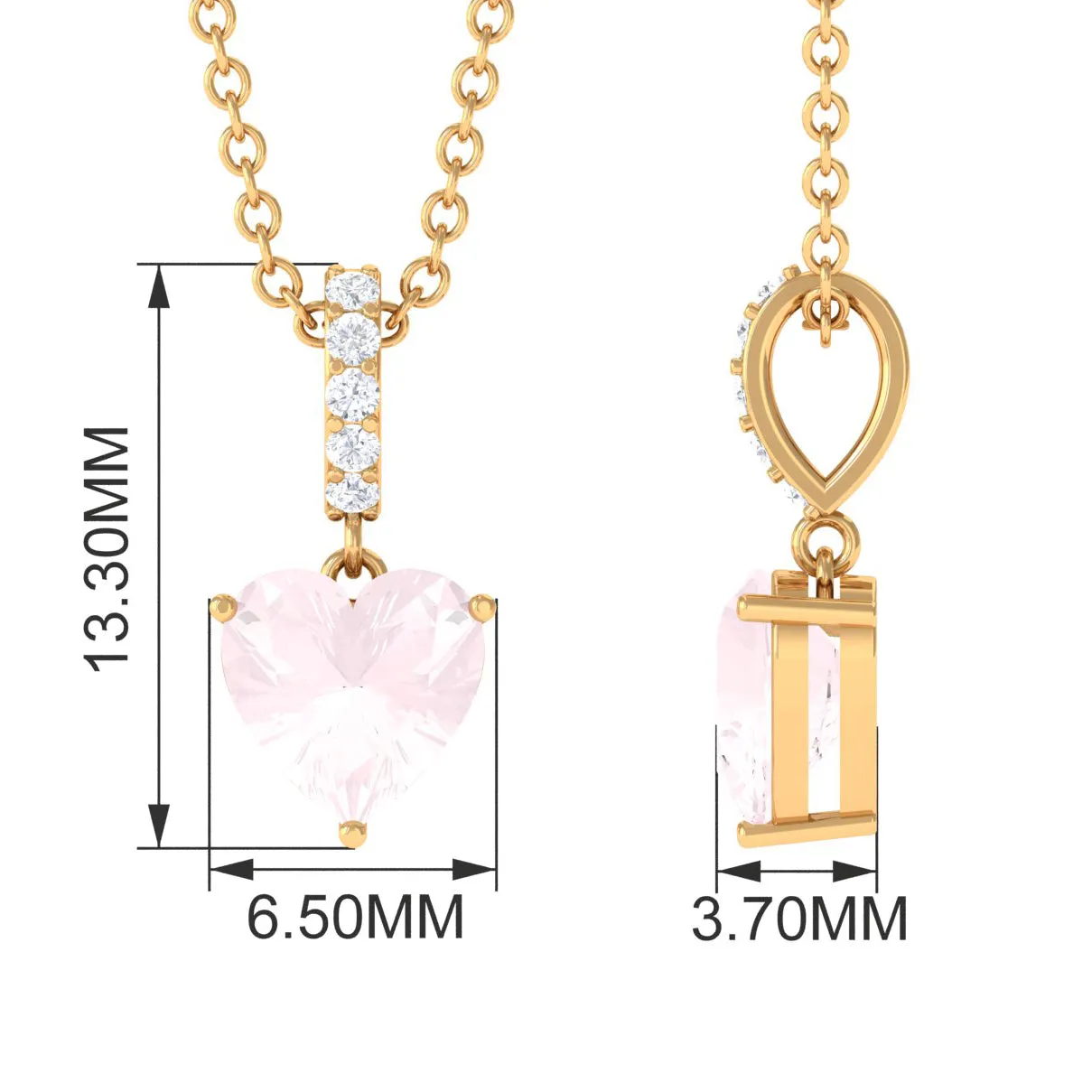 Heart Shape Rose Quartz and Diamond Solitaire Pendant