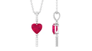 Heart Shape Ruby and Diamond Bar Dangle Pendant
