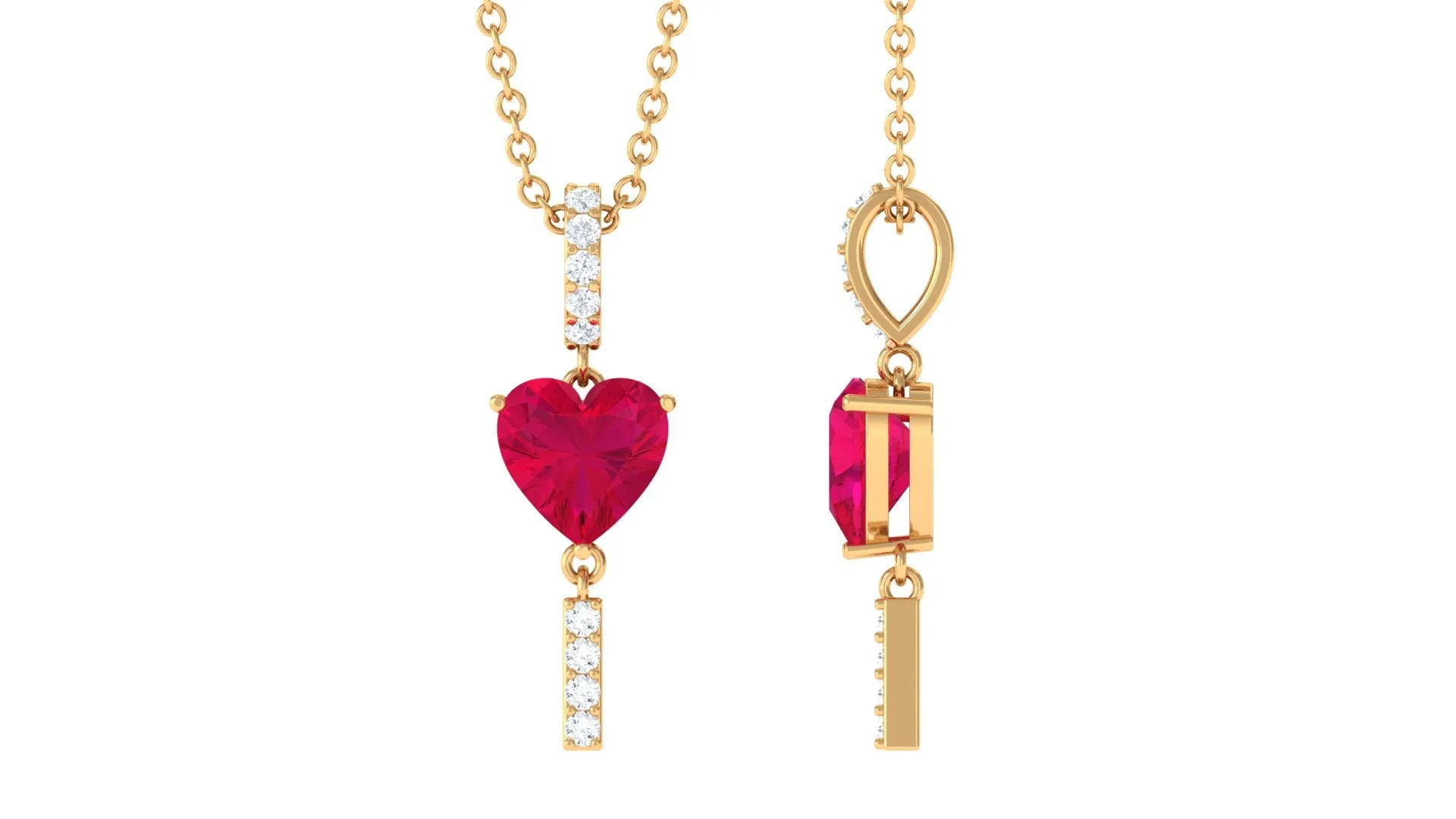 Heart Shape Ruby and Diamond Bar Dangle Pendant