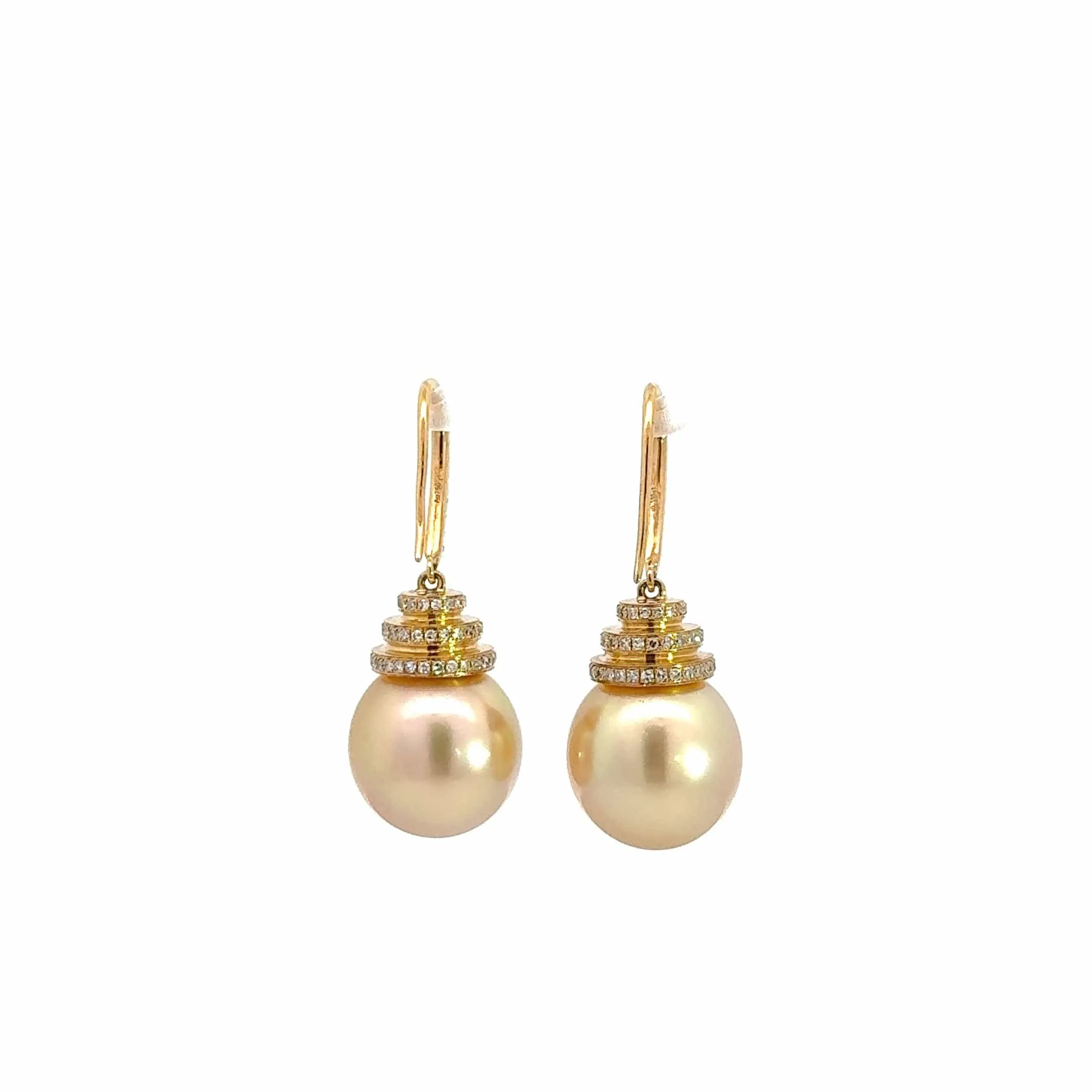 High 18k Yellow Gold Tahitian Pearl Dangle Earrings
