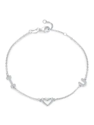 I LOVE U Bracelet, .925 Sterling Silver Zircon Dainty Bracelet