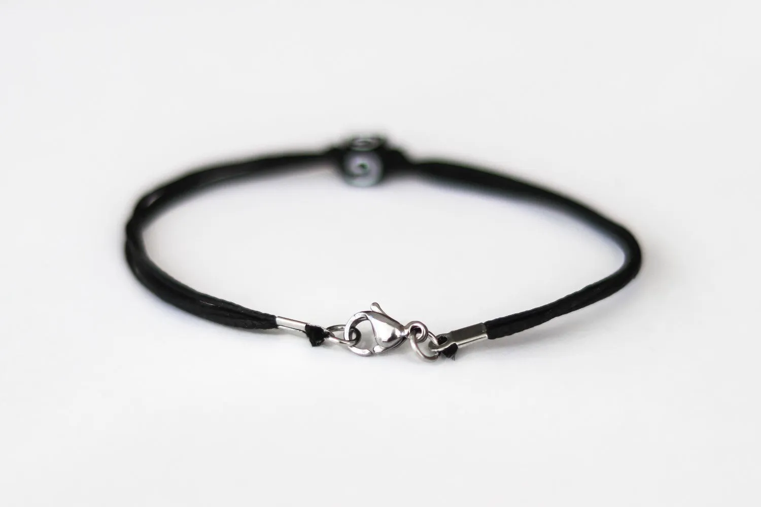 Initial bracelet, customise men's bracelet, black charm bead, English letter, Personalised