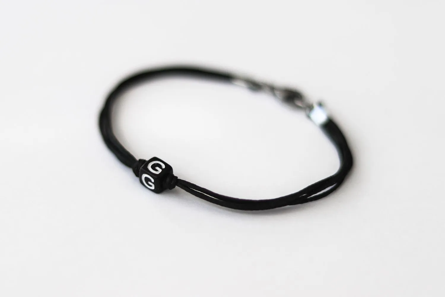 Initial bracelet, customise men's bracelet, black charm bead, English letter, Personalised