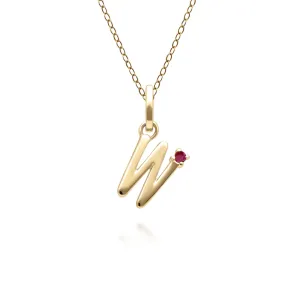 Initiale W Rubin Anfangsbuchstaben Kette in 9ct Gelb Gold